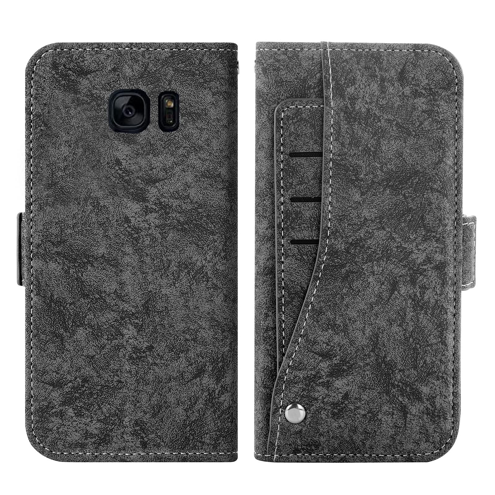 ASUWISH Wallet Case for Samsung Galaxy S7 Edge with Tempered Glass Screen Protector & Card Holder - Kickstand Phone Cover for Galaxy S7 Edge/S7 Plus/GS7 (Black) - Perfect for Business, Travel & Daily Use