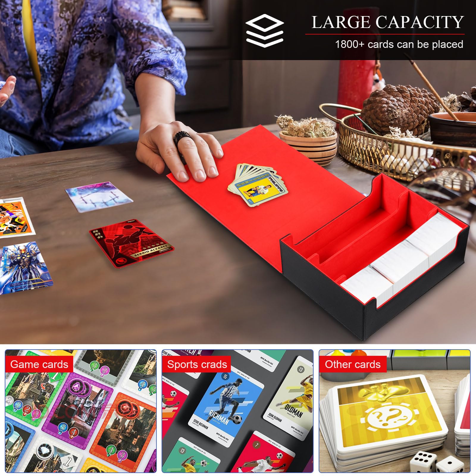 LIFEJXWEN MTG Commander Deck Box - Holds 1800+ Trading Cards, Includes 8 Dividers for Magic Commander TCG - Perfect for Card Storage, Organization & Travel