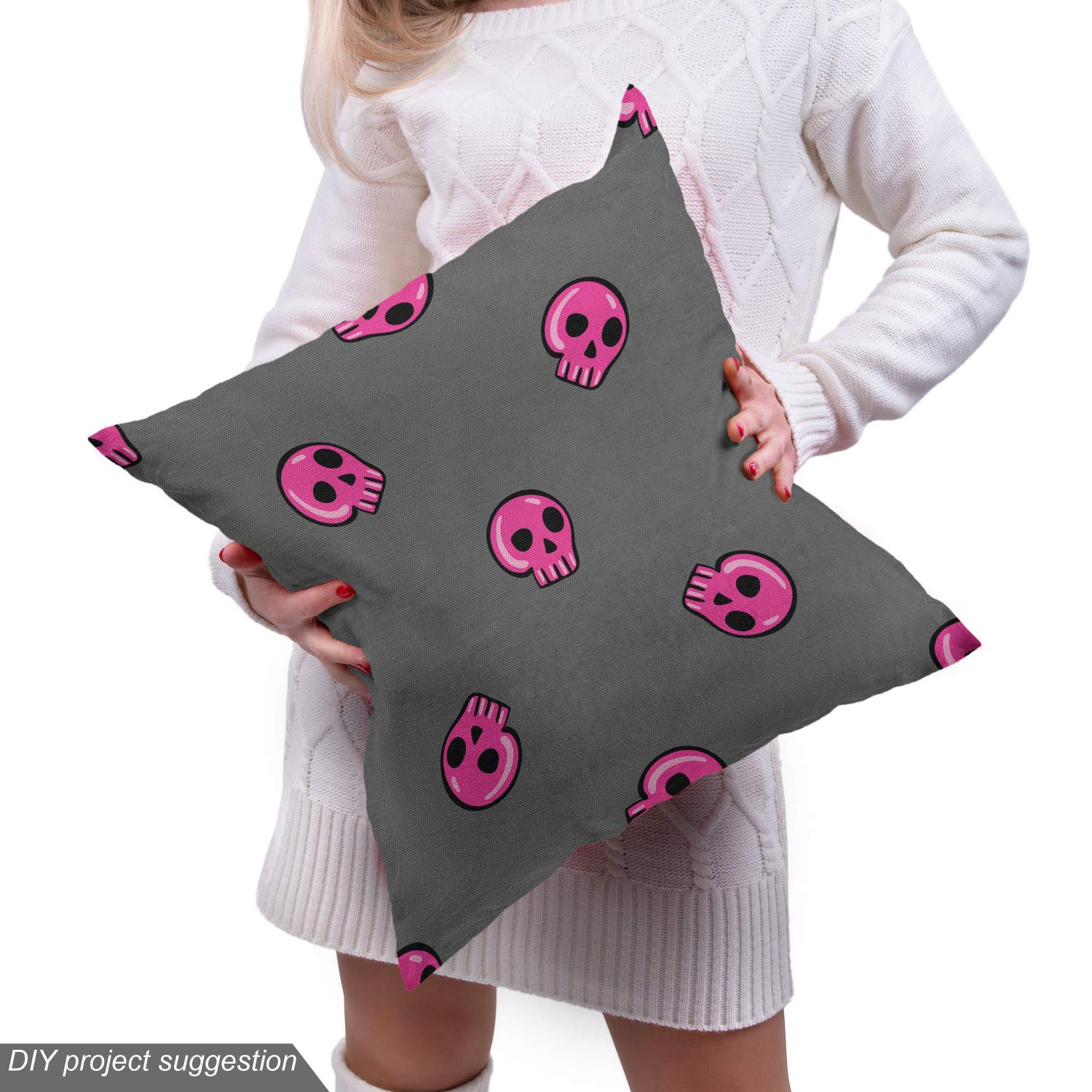 Ambesonne Skull Fabric by The Yard - Hand Drawn Pink Emo Skull Print Fabric for Upholstery, DIY Crafts, Home Decor (10 Yards, Dark Taupe & Hot Pink) | Perfect for Teen Bedroom, Gothic Fashion Projects & Alternative Home Accents