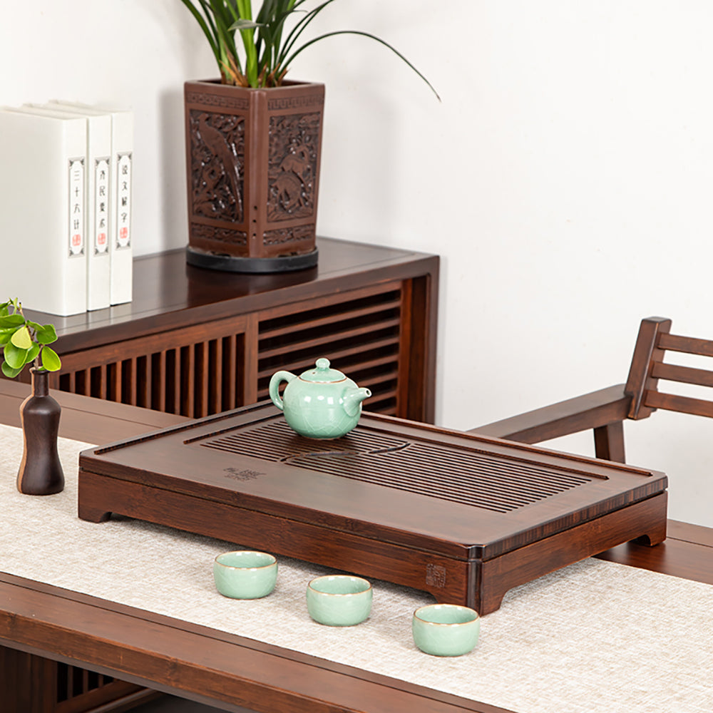 Premium Double Fish Bamboo Tea Tray - Handmade Chinese Gongfu Tea Set Accessory for Tea Ceremony & Home Decor | Perfect for Brewing, Serving & Displaying Tea