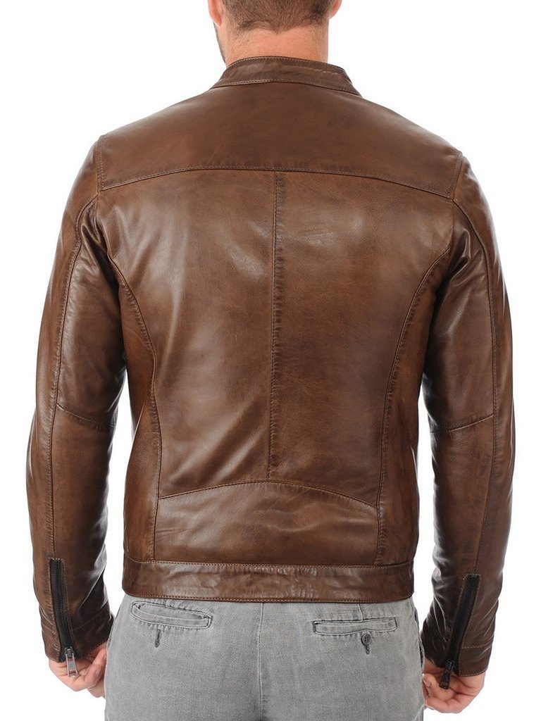 Premium Genuine Brown Leather Jacket for Men - Classic Biker Style, Durable & Comfortable - Perfect for Motorcycle Rides, Casual Outings & Winter Fashion