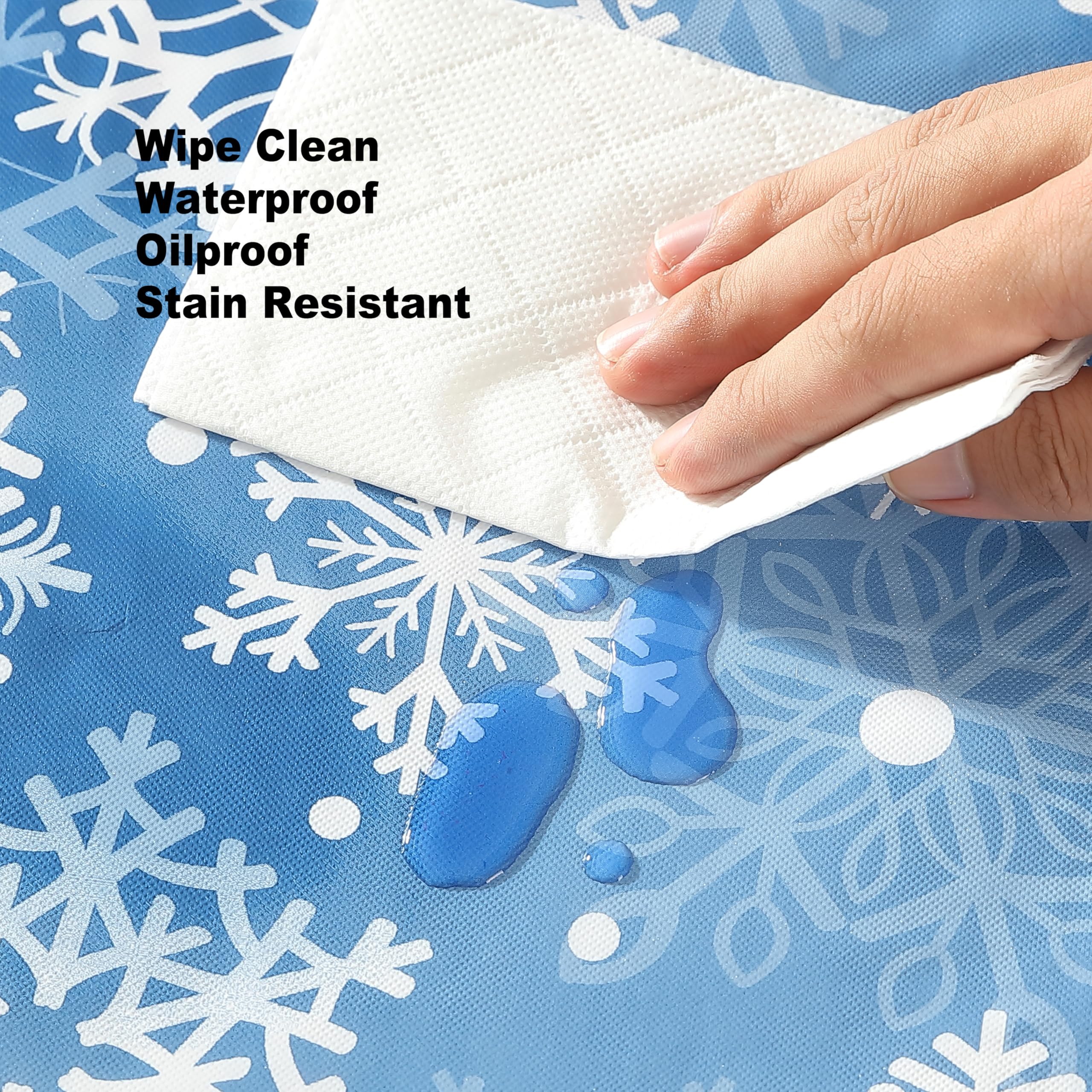 Newbridge Winter Holiday Blue Snowflakes Vinyl Tablecloth with Flannel Backing - Crystal Snowflake Christmas Table Cover, 52” x 70” Oblong/Rectangle, Easy Care Wipe Clean - Perfect for Holiday Dining, Parties & Festive Home Decor