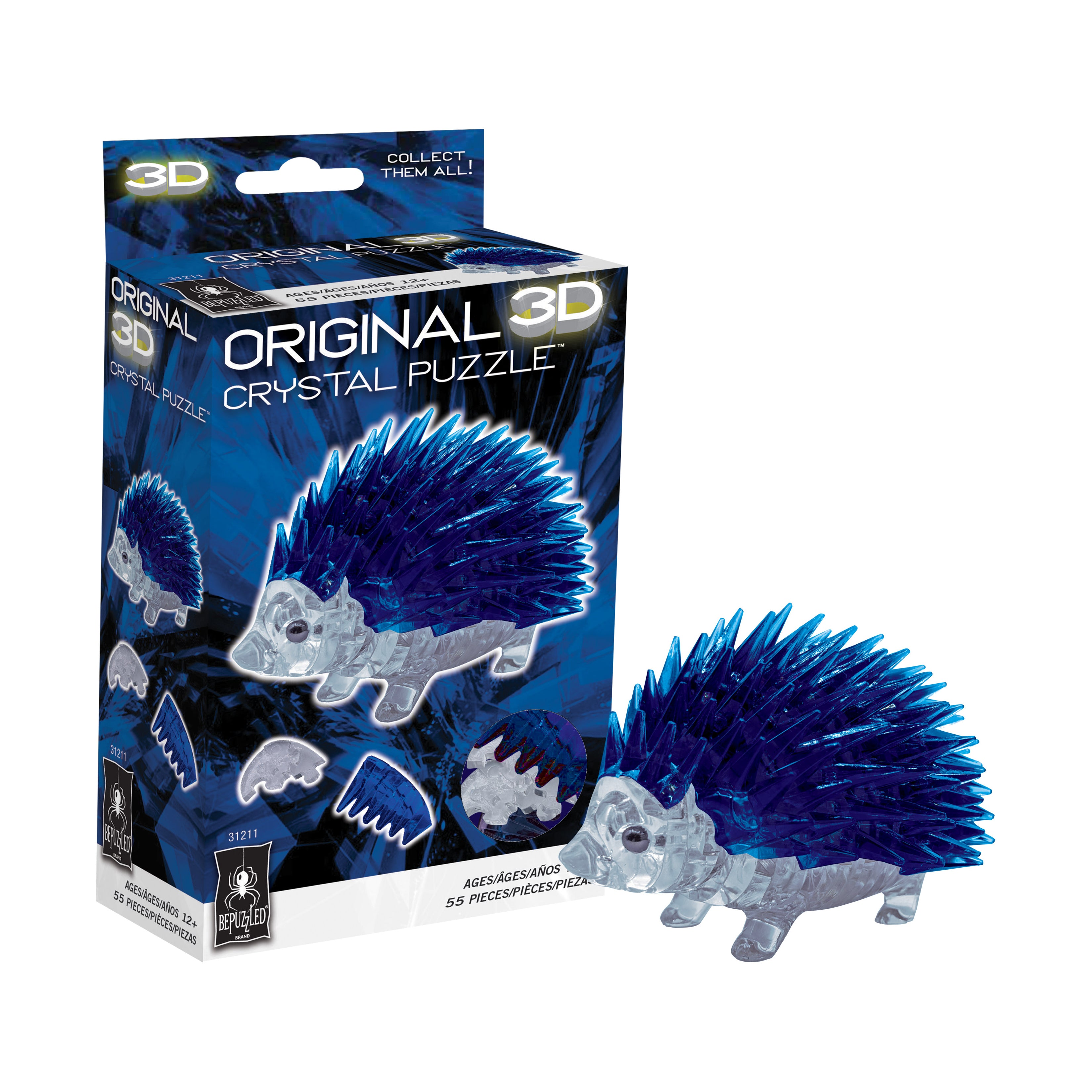 Blue Hedgehog 3D Crystal Puzzle - 55 Interlocking Pieces Brain Teaser for Adults & Teens - Fun DIY Home Decor & Gift Idea for Animal Lovers
