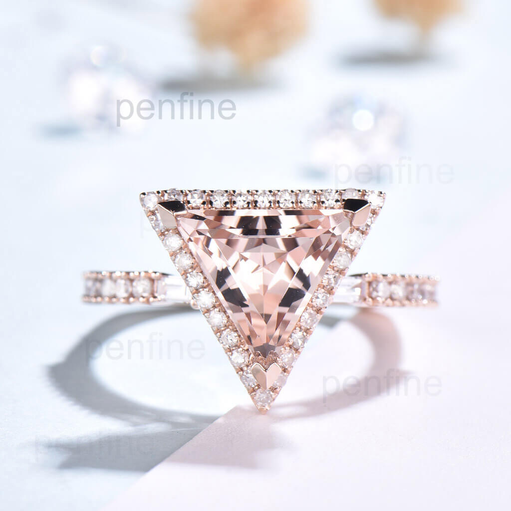9mm Trillion Cut Morganite Diamond Engagement Ring in Rose Gold - Perfect for Proposals, Weddings & Anniversary Gifts
