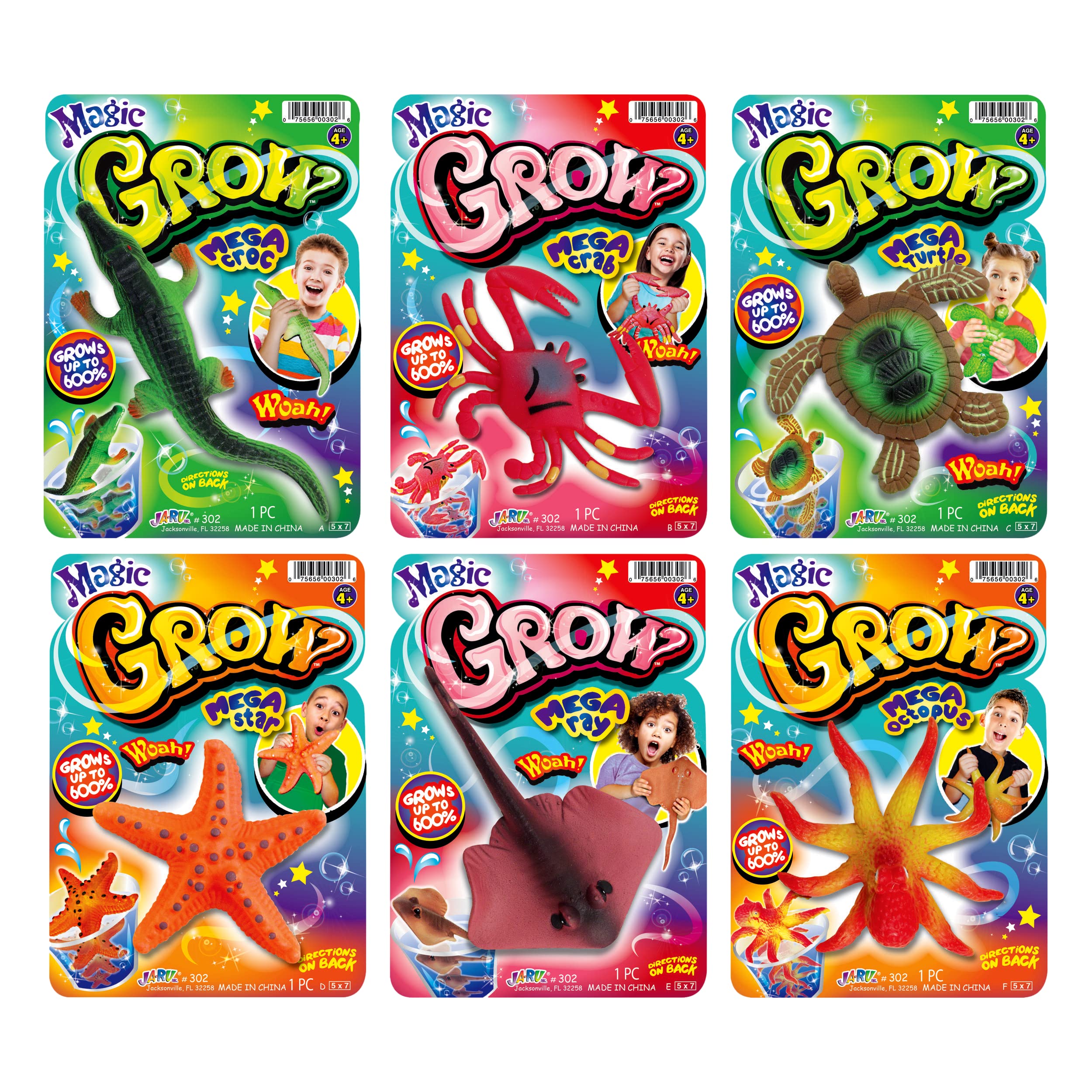 JA-RU Magic Grow Water Growing Toys (24 Pack) - Jumbo Expanding Sea Creatures for Kids, Ocean Themed Party Favors & Easter Basket Stuffers - Fun STEM Learning & Sensory Play for Bath Time, Pool Parties & Classroom Activities