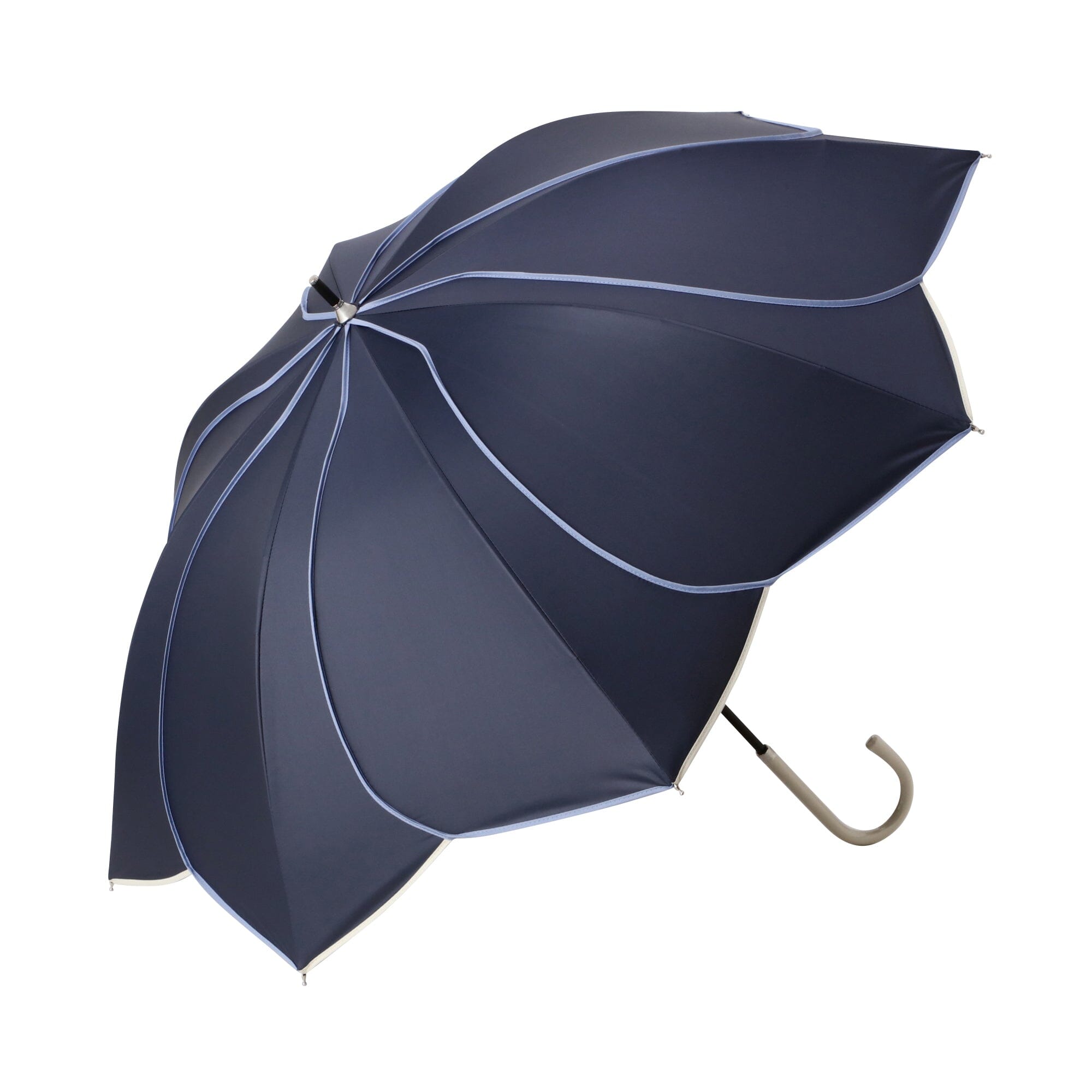 Bicolor Piping Long Umbrella 50cm Navy Blue - Stylish Waterproof Rain Umbrella for Men & Women, Perfect for Outdoor Walking, Commuting and Travel