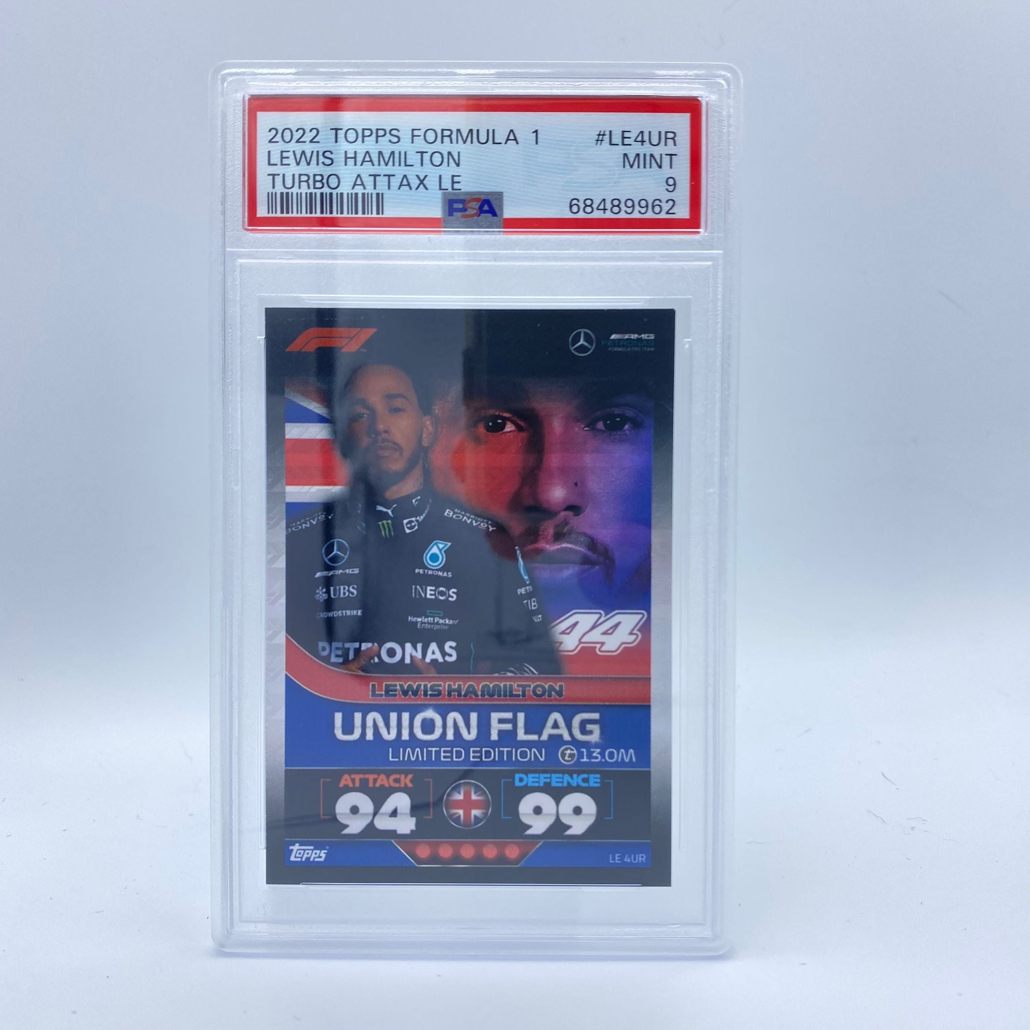PSA 9 Graded Lewis Hamilton Union Flag #LE4UR Turbo Attax 2022 Limited Edition - Perfect for F1 Collectors, Sports Memorabilia Displays & Racing Enthusiasts