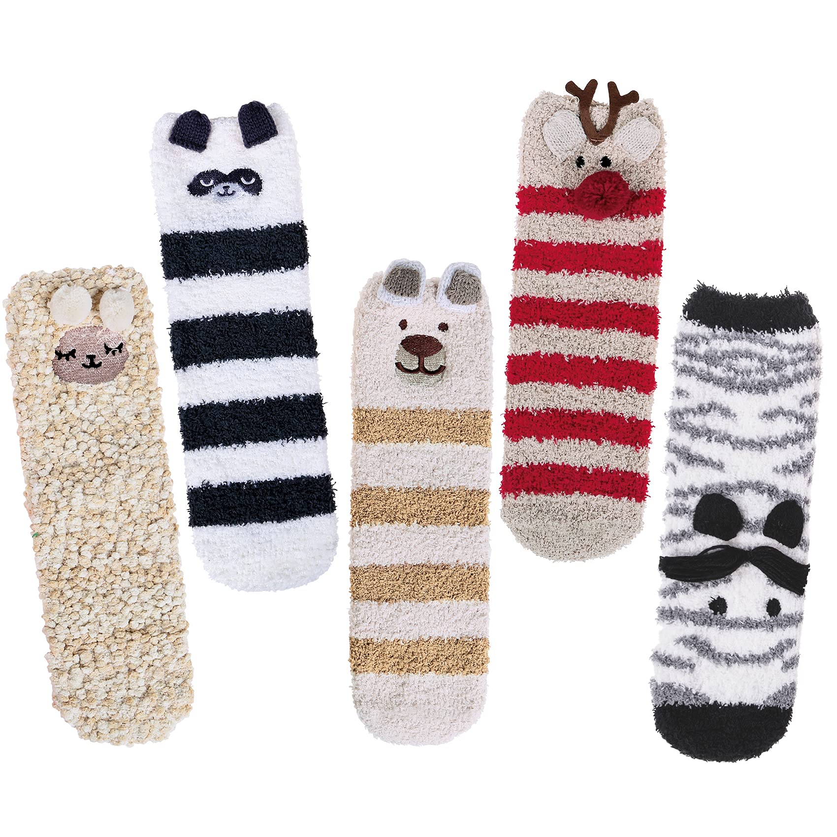 Cozy Cat Fuzzy Socks for Women - 5 Pairs Warm Winter Slippers for Christmas Gifts