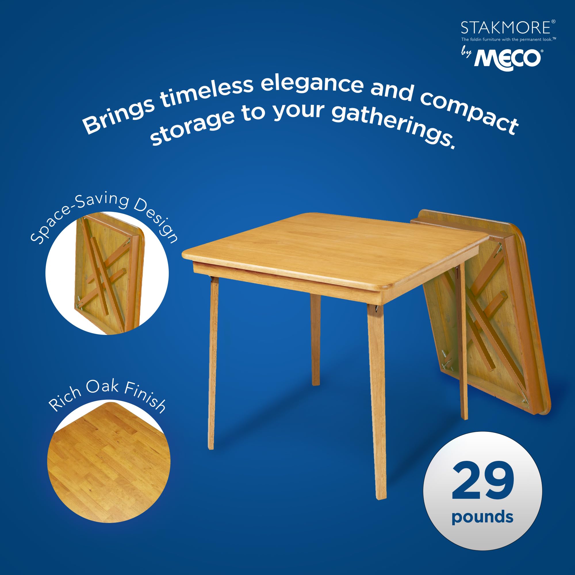 MECO Stakmore Classic Straight Edge Solid Wood Folding Card Table - Oak Frame - Perfect for Game Nights, Poker Parties & Home Entertainment