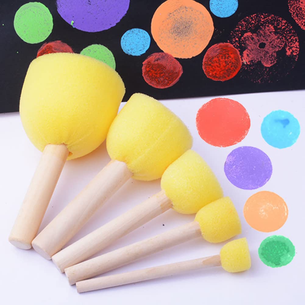 40 Pcs 1.5cm Round Foam Paint Brushes with Wood Handle - Kids Art Sponges, Acrylic Painting & Wood Staining Sponges - Perfect for DIY Crafts, Home Decor & School Art Projects