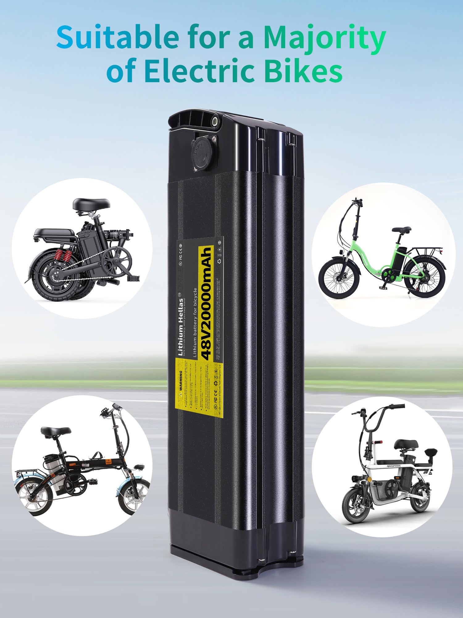 48V 20Ah Lithium Electric Bike Battery - Folding E-Bike Replacement Battery with 2A Fast Charger & Safety Lock | US Stock | Perfect for Commuting, City Riding & Outdoor Adventures