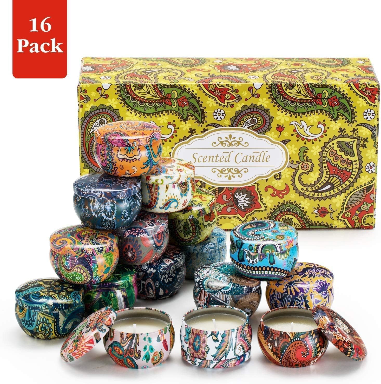 16 Pack Scented Candles Gift Set - Natural Soy Wax Travel Tin Candles with Essential Oils for Stress Relief, Aromatherapy & Home Relaxation | Perfect for Bedroom, Bath, Yoga & Meditation