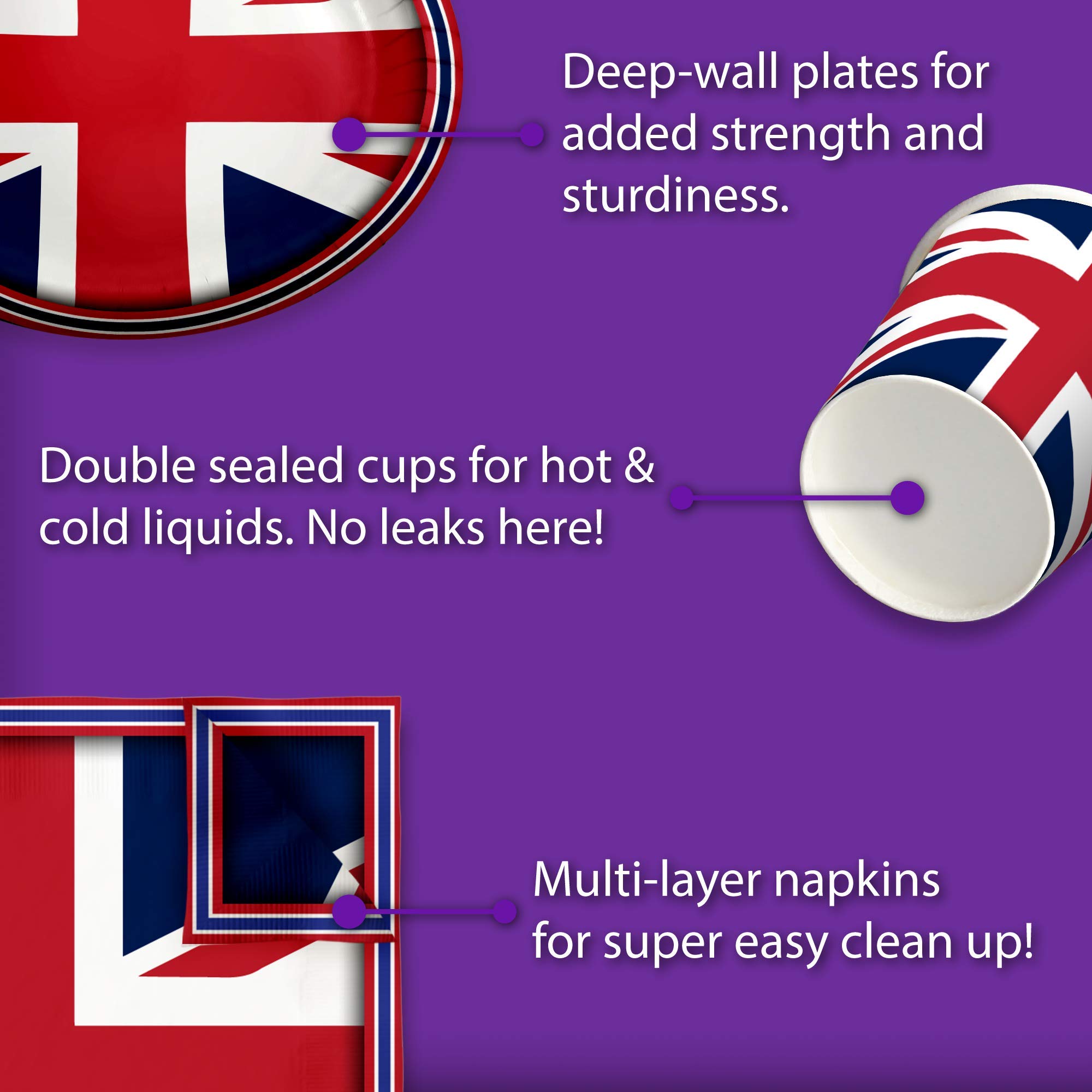 **British Flag Themed Birthday Party Supplies Set - 16-Piece Tableware Kit with Plates, Napkins & Cups | Perfect for UK England Themed Parties, National Day Celebrations & Patriotic Events**
