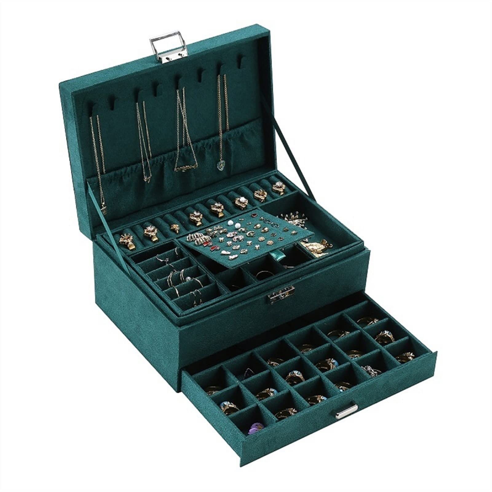 WRLRUILIAN Jewelry Organizer Box for Women - Large PU Leather Travel Jewelry Case with Removable Trays & Belt, Multi-Functional Storage for Necklaces, Rings, Earrings | Perfect for Travel, Home & Gift Giving