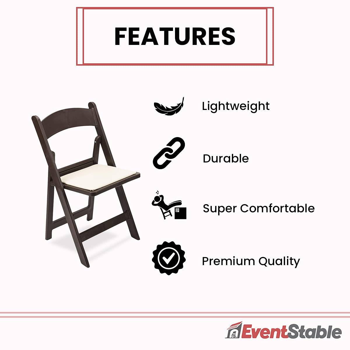 EventStable Titan PRO Resin Folding Chairs 4-Pack - Heavy Duty Dark Brown Vinyl Padded Seats for Indoor & Outdoor Use - Lightweight Portable Chairs for Weddings, Parties, Events, Camping, and Backyard Gatherings