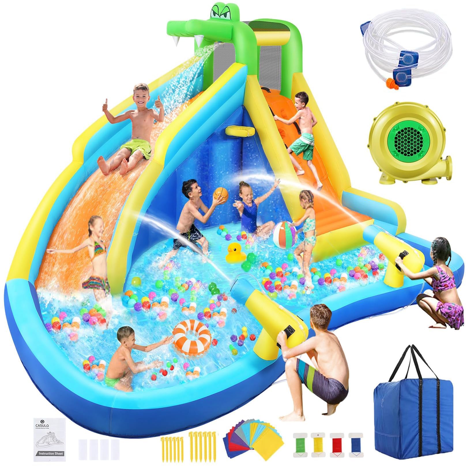 **AKEYDIY Inflatable Water Slide Park with Splash Pool, Water Gun, Ball Shooting & Climbing Wall - Kids Bounce House for Backyard, Summer Parties & Outdoor Fun**    *(Perfect for Birthdays, Family Gatherings, and Summer Water Play!)*