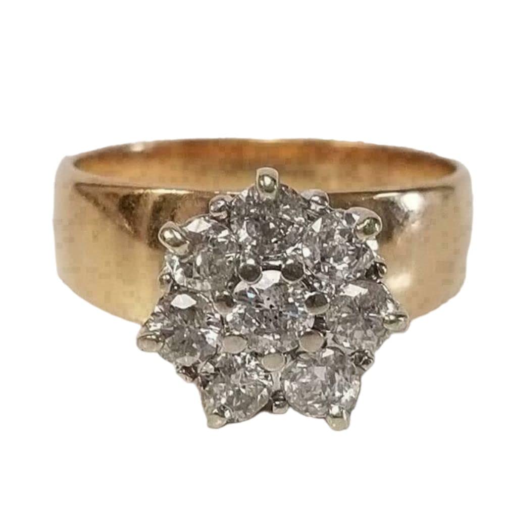 1 Ct Round Cut Diamond Cluster Engagement Wedding Ring for Women - 14K Yellow Gold Plated 925 Sterling Silver Handmade Promise Ring - Custom Anniversary Gift for Her - Perfect for Proposals, Weddings & Special Occasions