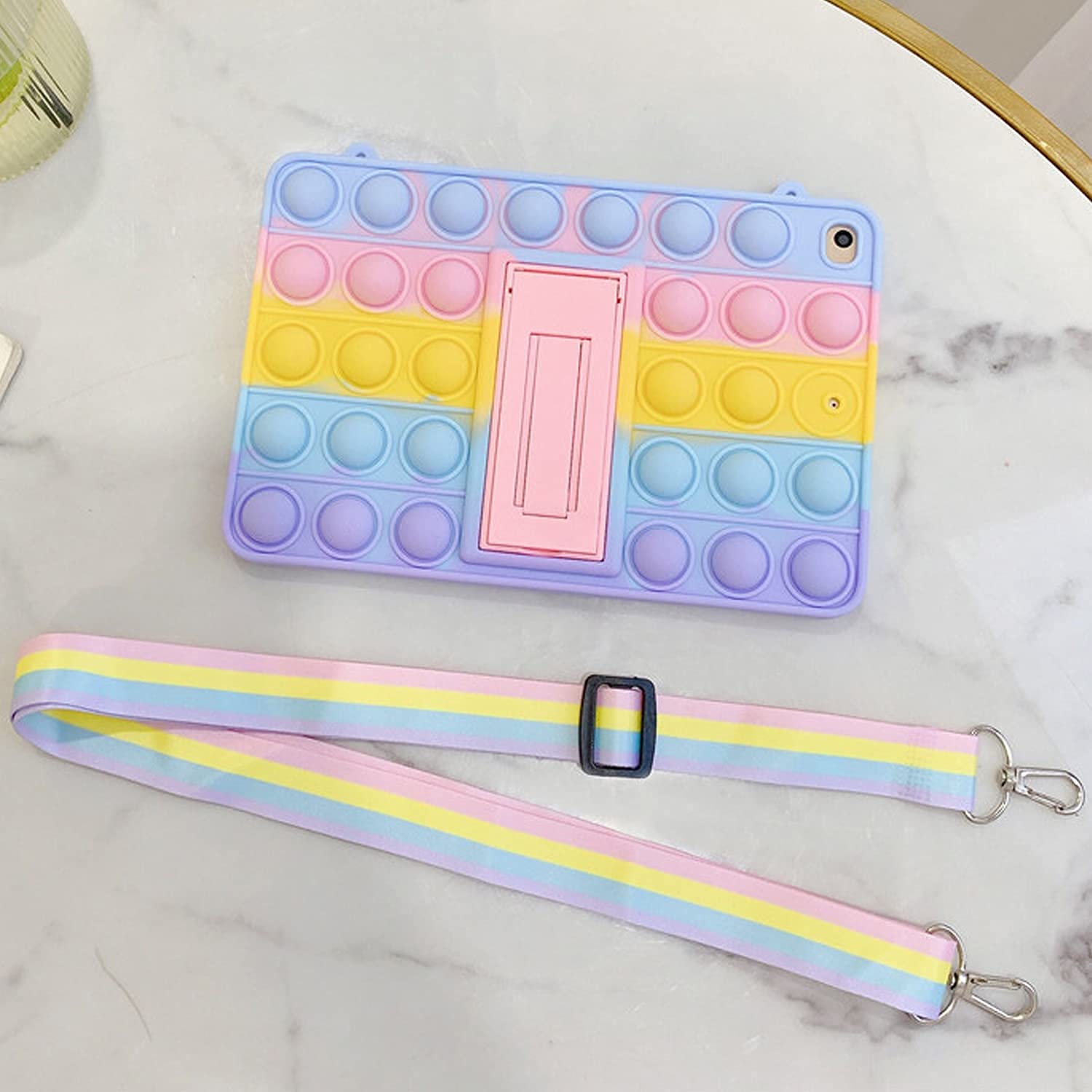 **Pop It iPad Air 5th/4th Gen Case (2022/2020) - Cute Silicone Tablet Cover with Fidget Toy, Stand & Shoulder Strap for Apple iPad Air 10.9