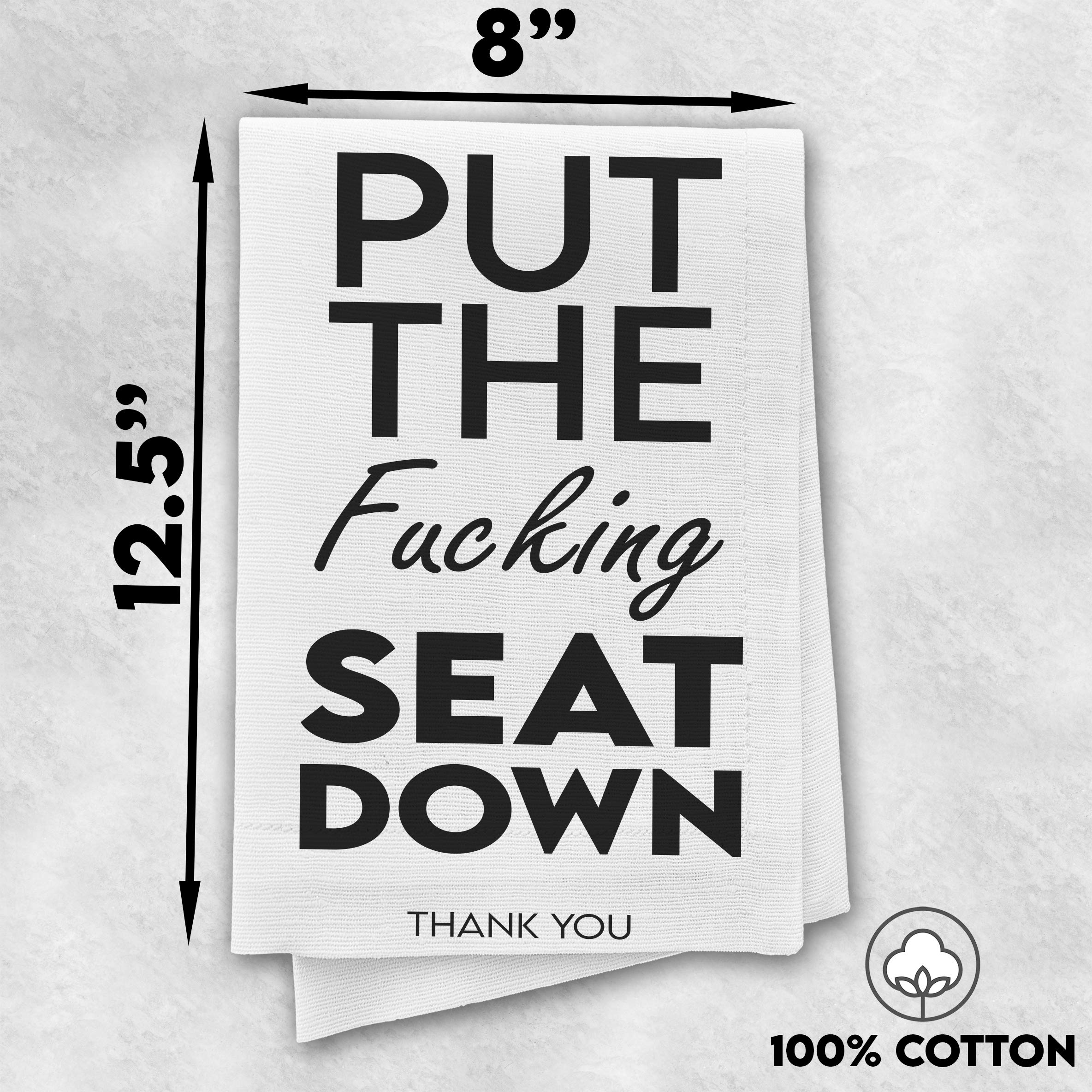 Funny Bathroom Hand Towel - 'Put The Seat Down' Humorous Decor Towel - 16x25 Inch 100% Cotton Novelty Guest Towel - Perfect Housewarming Gift for Women & Bathroom Decor - Great for Guest Bathrooms, Powder Rooms & Funny Home Decor Gifts