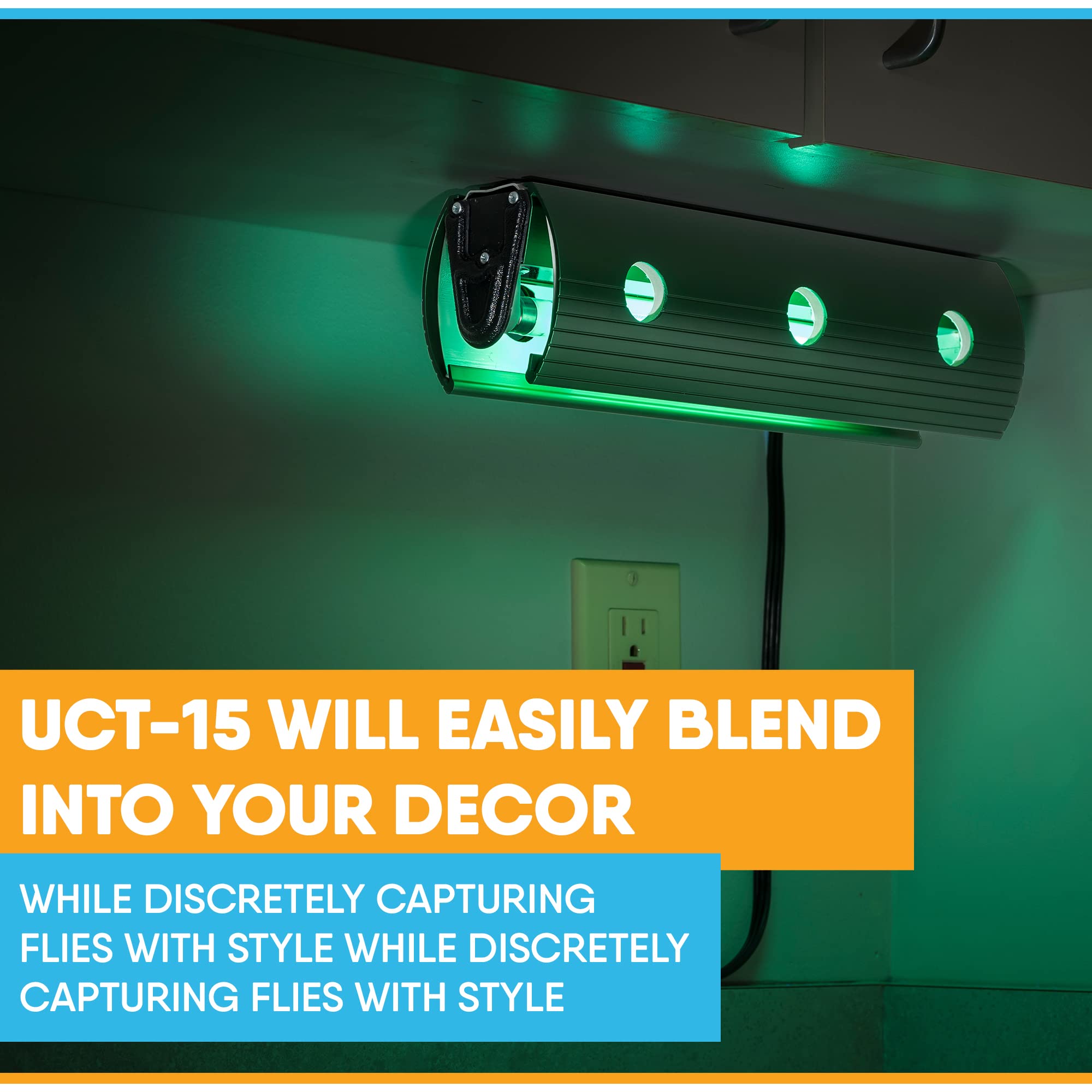 Gardner UCT-15 Under Counter UV Fly Light Trap - No Zapper Insect Catcher for Tiny Flies & Gnats - Compact Discreet Green Design - Perfect for Restaurants, Kitchens & Bars