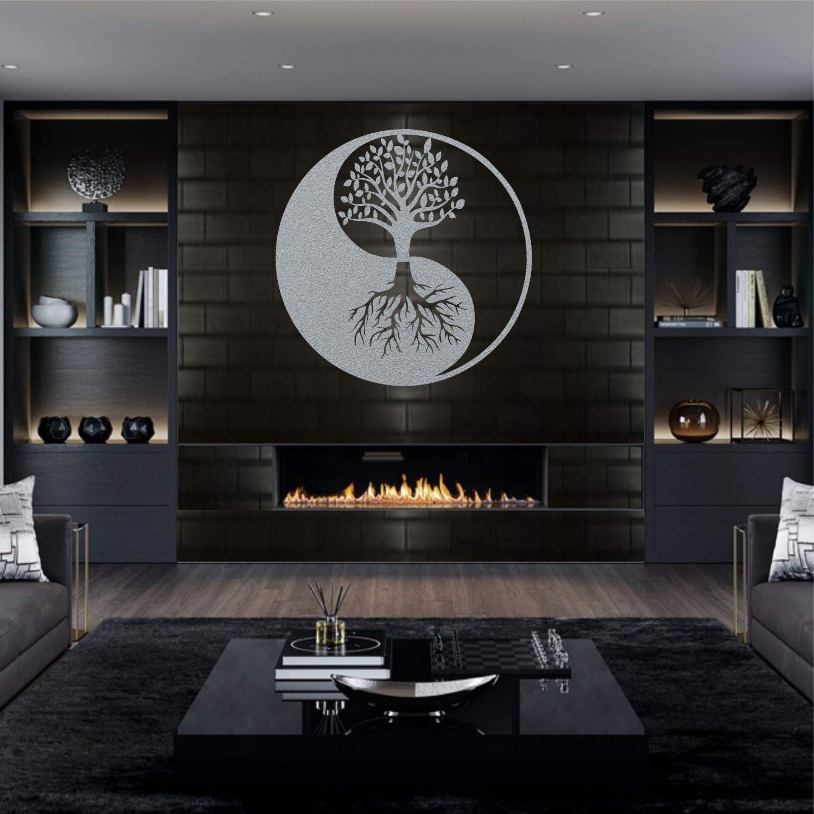 DEKADRON Silver Grey Tree of Life Metal Wall Art - Yin Yang Decor for Home & Office - 18