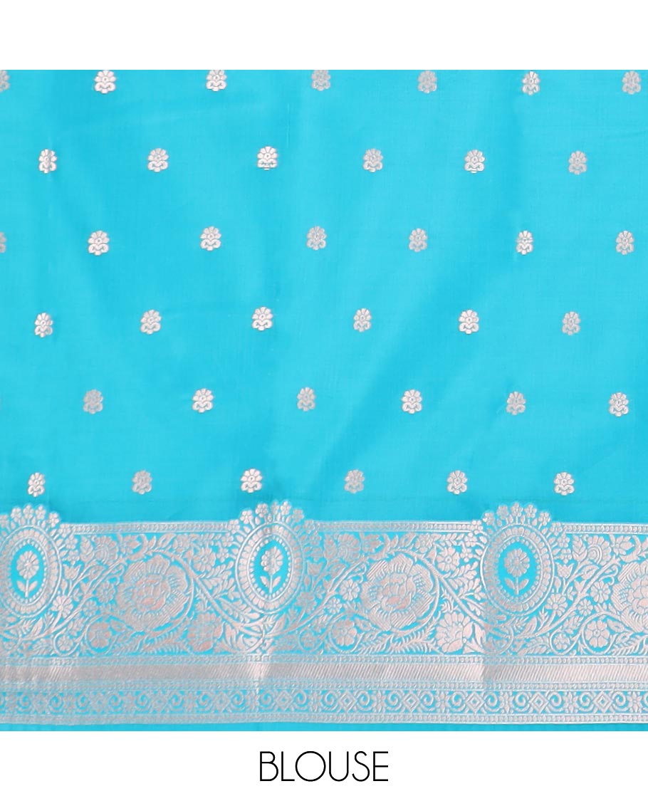 Elegant Blue Butter Silk Saree with Zari Buttas - Floral Creeper Border & Intricate Zari Pallu Designs | Perfect for Weddings, Festivals & Special Occasions