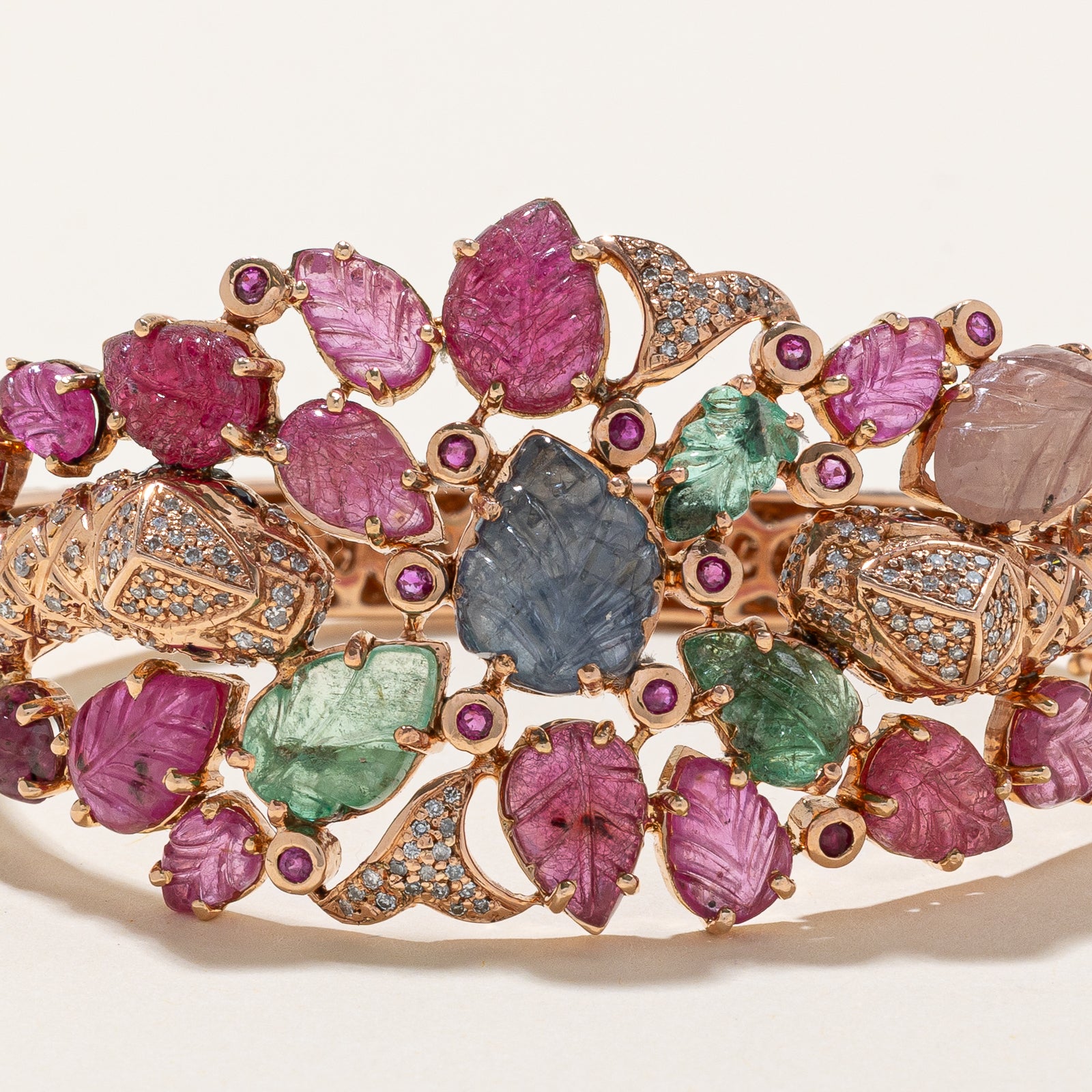14K Vintage Tutti Frutti Snake Bangle Bracelet - 0.85ctw Gemstones & 34.56ctw Total Weight - 8 Inch Adjustable for Women - Perfect for Boho Fashion, Parties & Gift Giving
