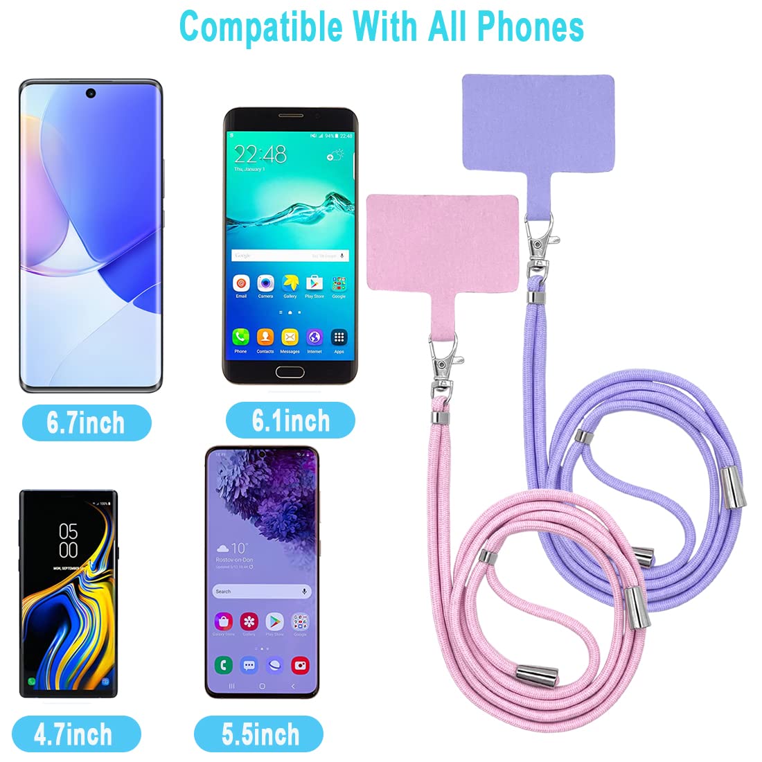 4 Pack Adjustable Phone Lanyards - Universal Neck Strap for Smartphones (Pink/Green/Purple/Red) - Perfect for Work & Travel