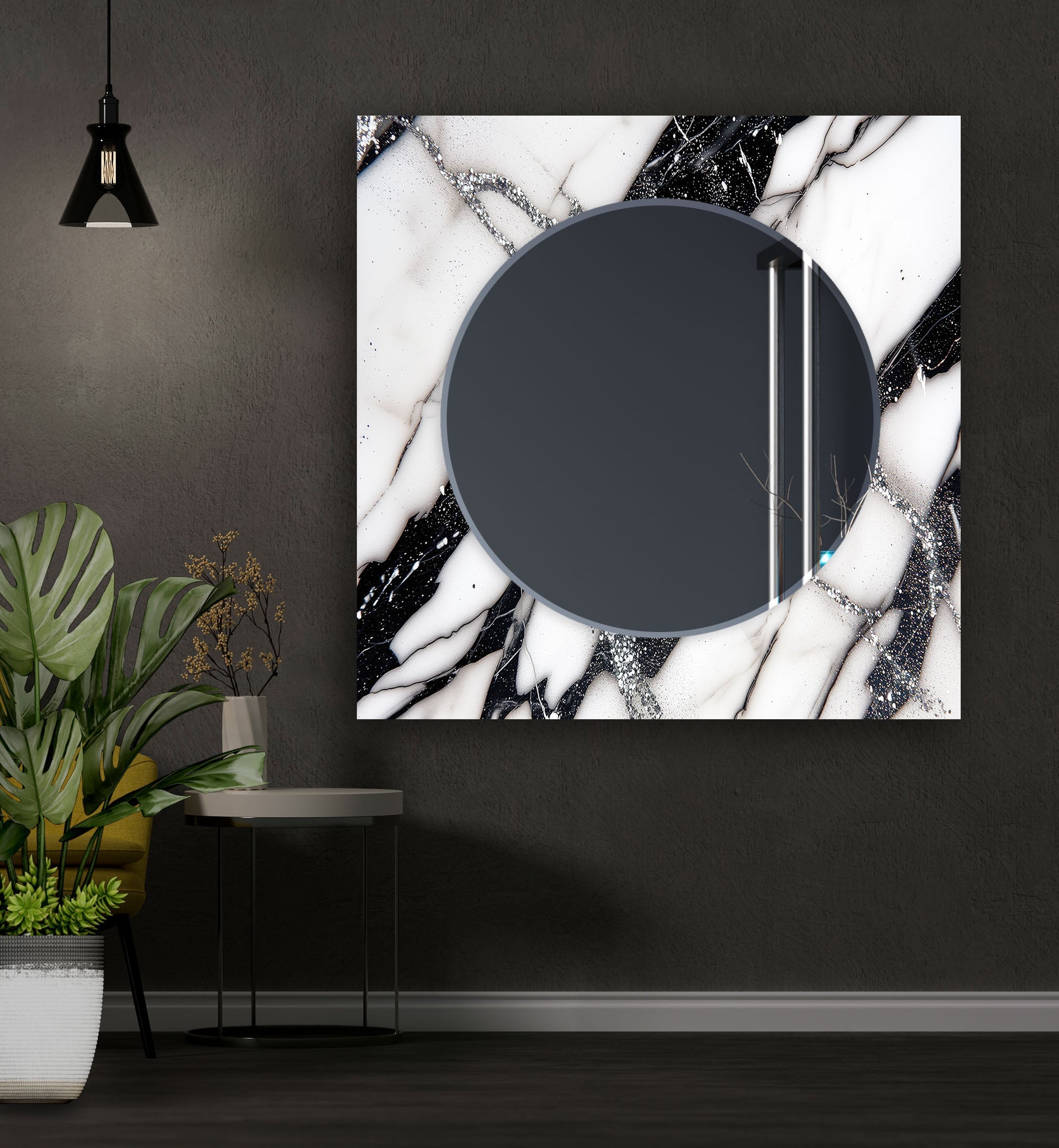 Elegant Black and White Marble Wall Mirror - Modern Home Decor for Living Room, Bedroom, or Entryway