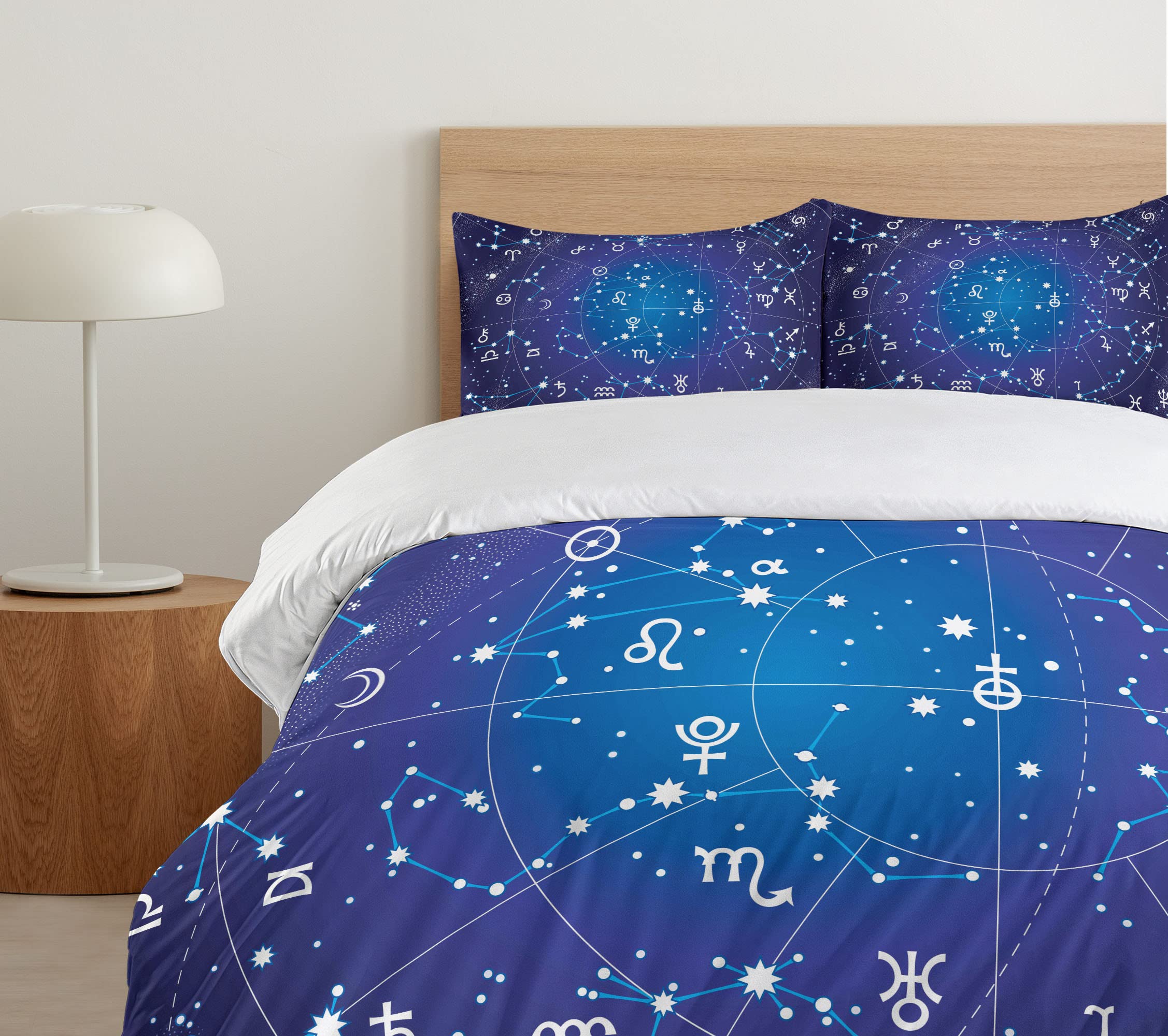 Ambesonne Astrology Duvet Cover Set - Zodiac Constellations & Planets Celestial Pattern, 3-Piece Bedding Set with 2 Pillow Shams, California King Size, Dark Blue - Perfect for Astronomy Lovers' Bedroom Decor & Gift Ideas
