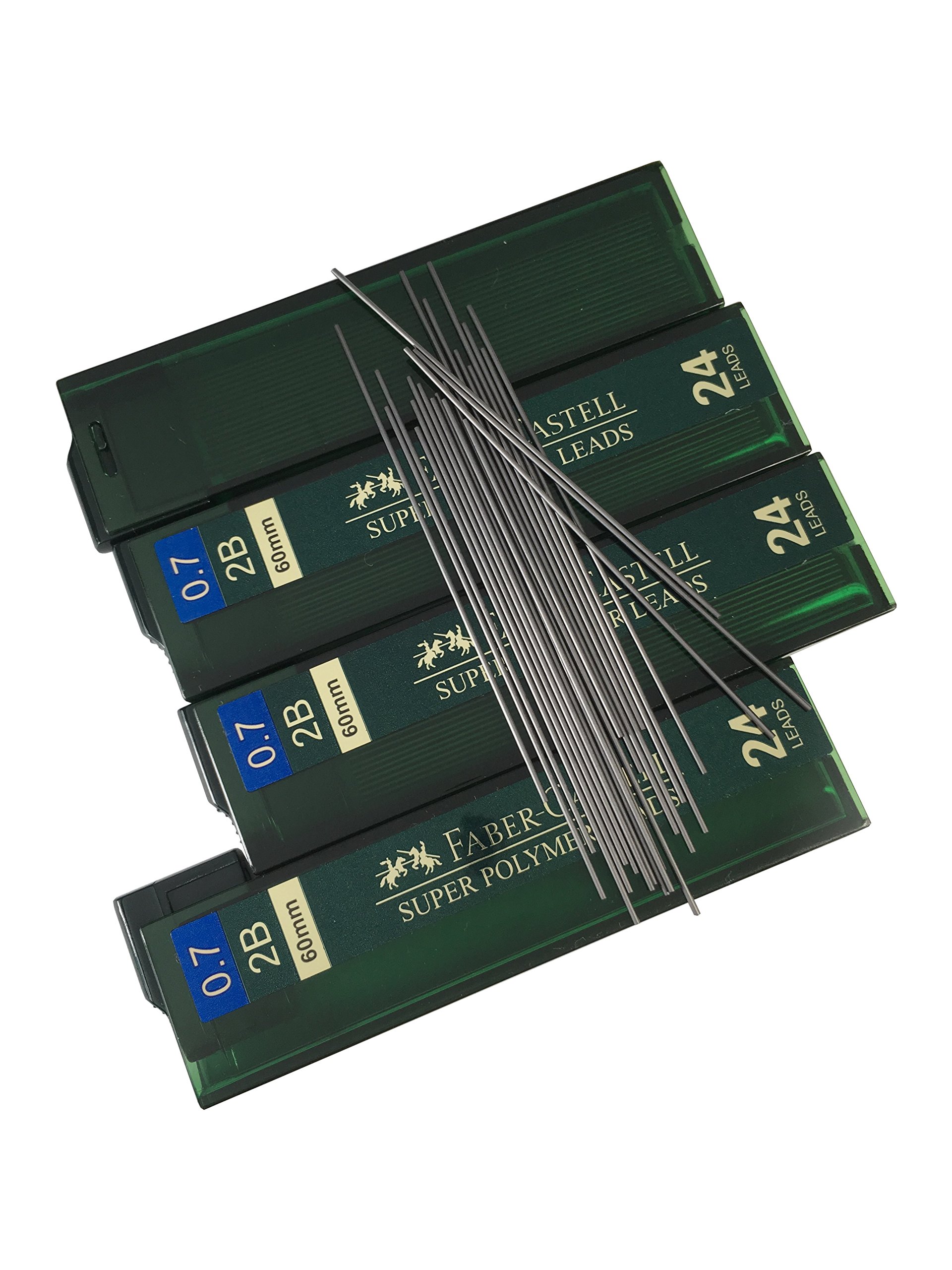 Faber-Castell 0.7mm 2B Super Polymer Premium Mechanical Pencil Lead Refills - 96 Leads (4 Tubes x 24) - Dark, Smooth & Strong for Writing, Sketching & Technical Drawing - Compatible with All 0.7mm Mechanical Pencils
