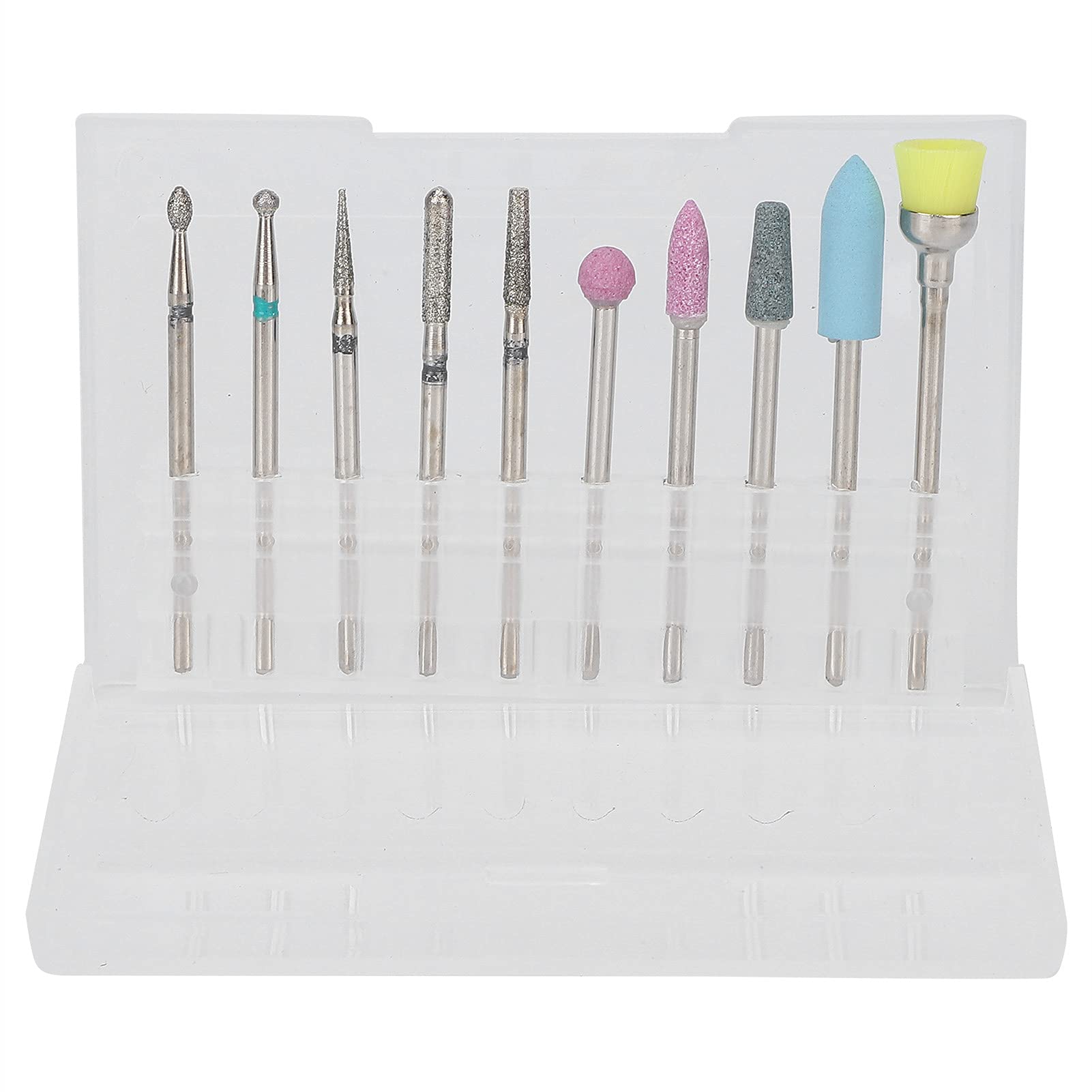 10 Pcs Professional Nail Polishing Head Set - Emery, Quartz, Sanding & Grinding Heads for Manicure & Pedicure - Includes Nail Drill Bits, Dust Brush & File - Perfect for Home & Salon Nail Care