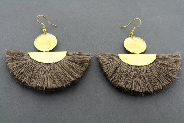 Vintage Brass Circle & Half Moon Tassel Earrings - Boho Dangle Drop Earrings for Women - Perfect for Coffee Dates & Casual Outings