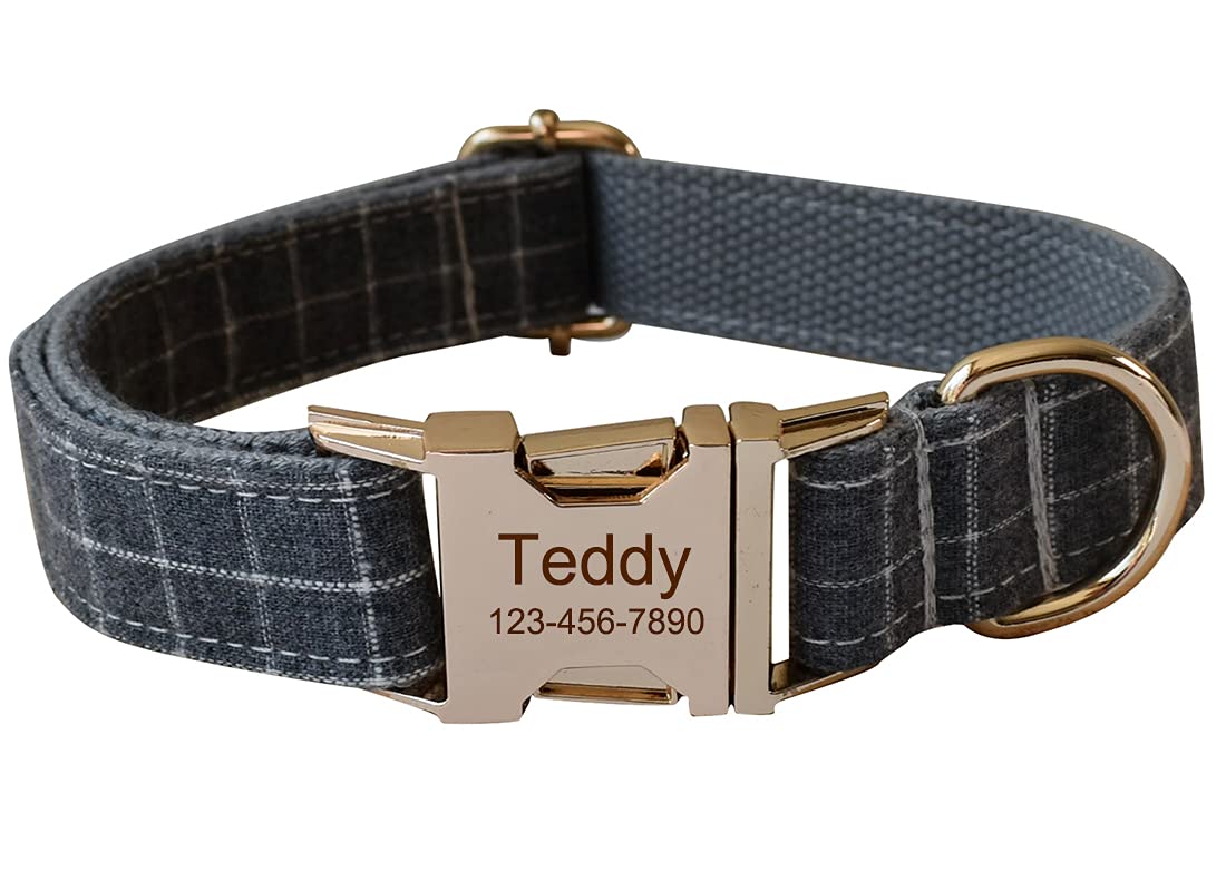 Custom Engraved Dog Collar - Personalized Name & Phone for Small Medium Large Pets (L, Grey) - Perfect for Walks & Training
