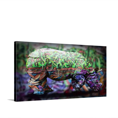 Louis Leonard Art – Rhino Canvas Giclee Print by Mark Ashkenazi | Framed Wall Art Decor | Perfect for Living Room, Office & Modern Home Decor