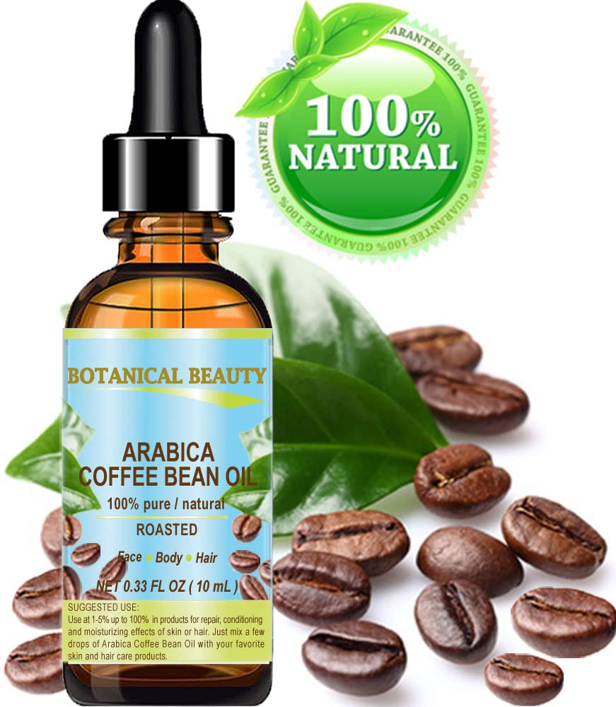 100% Pure Brazilian Arabica Coffee Oil - 0.33 Fl.oz (10ml) for Face, Skin, Hair & Nails - Anti-Aging Wrinkle Reducer & Moisturizer by Botanical Beauty | Perfect for DIY Skincare, Massage Therapy & Aromatherapy