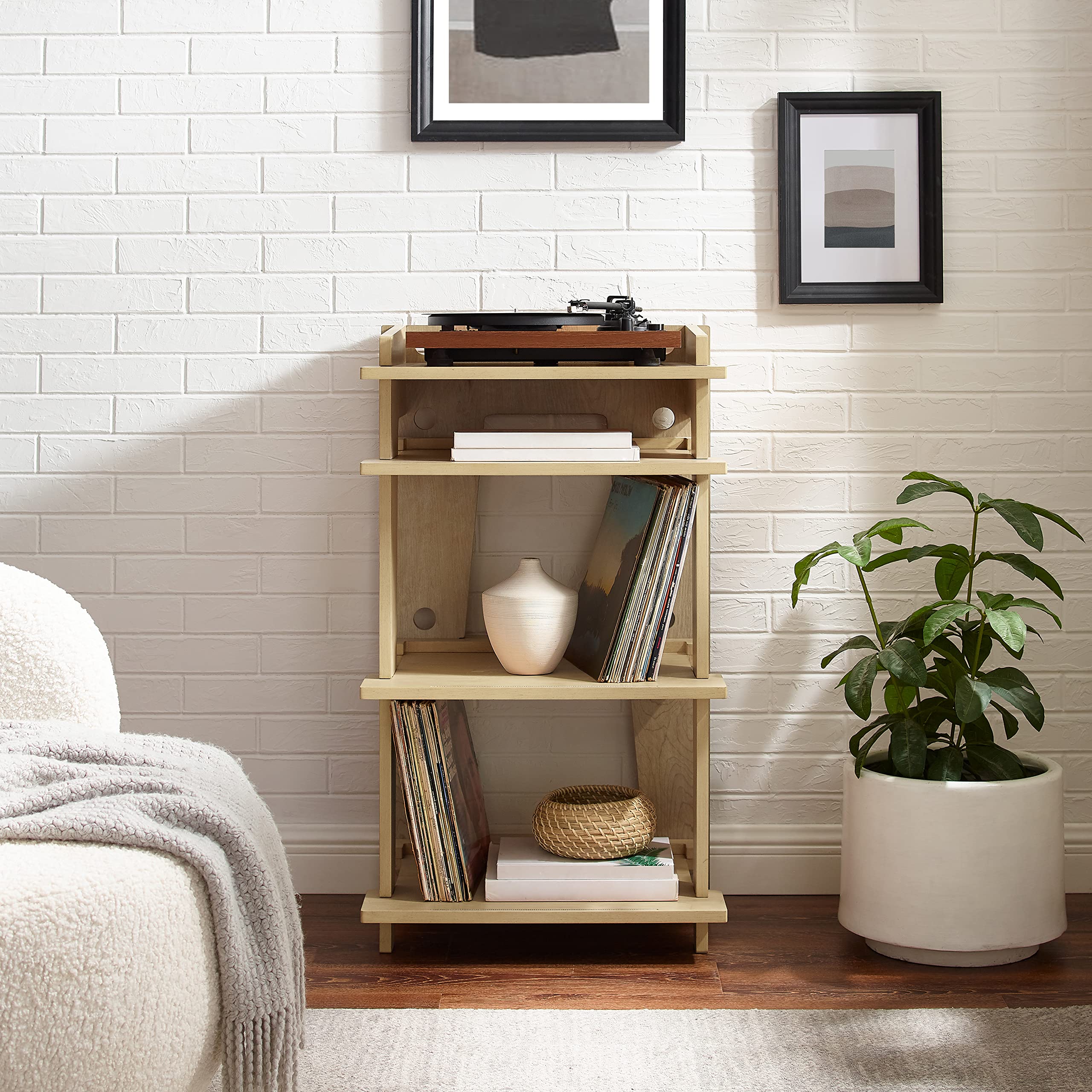Crosley Furniture Soho Vinyl Record Player Stand with Storage - Modern Media Console for Home Organization in Natural Wood Finish - Perfect for Living Room, Bedroom & Home Theater Setup