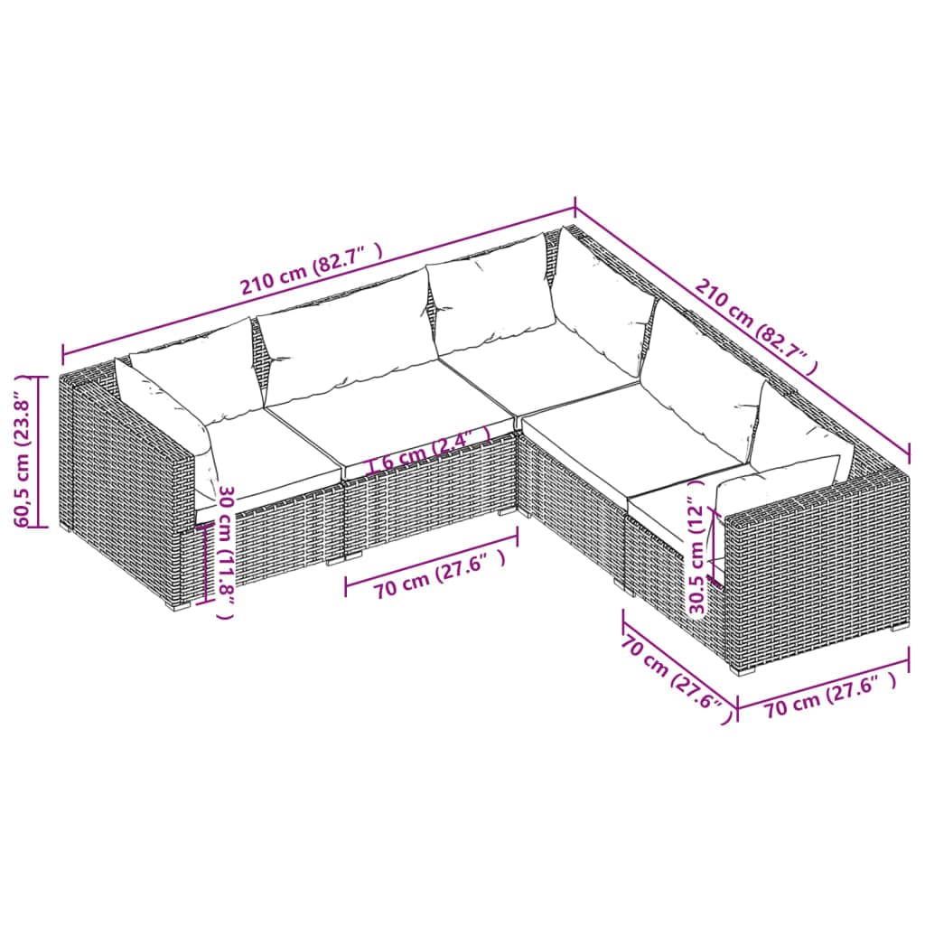 vidaXL 5-Piece Patio Lounge Set - Outdoor Garden Furniture, Black Poly Rattan Sectional Sofa with Cushions - Perfect for Backyard, Poolside & Patio Relaxation