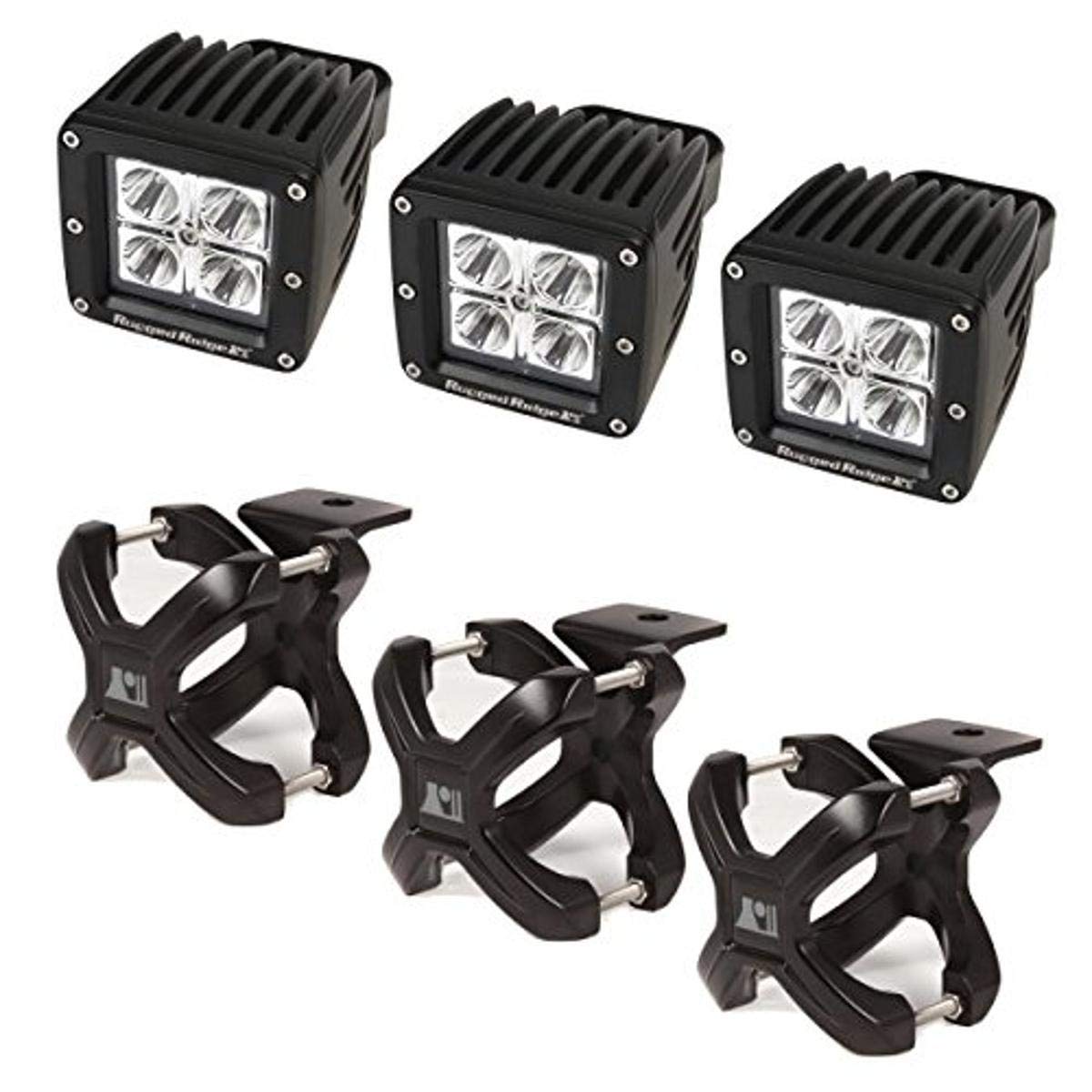 Rugged Ridge 15210.03 X-Clamp Square LED Light Kit - Large Black 6-Piece Set for Off-Road Vehicles & Jeep Wrangler Accessories | Perfect for Night Driving & Outdoor Adventures