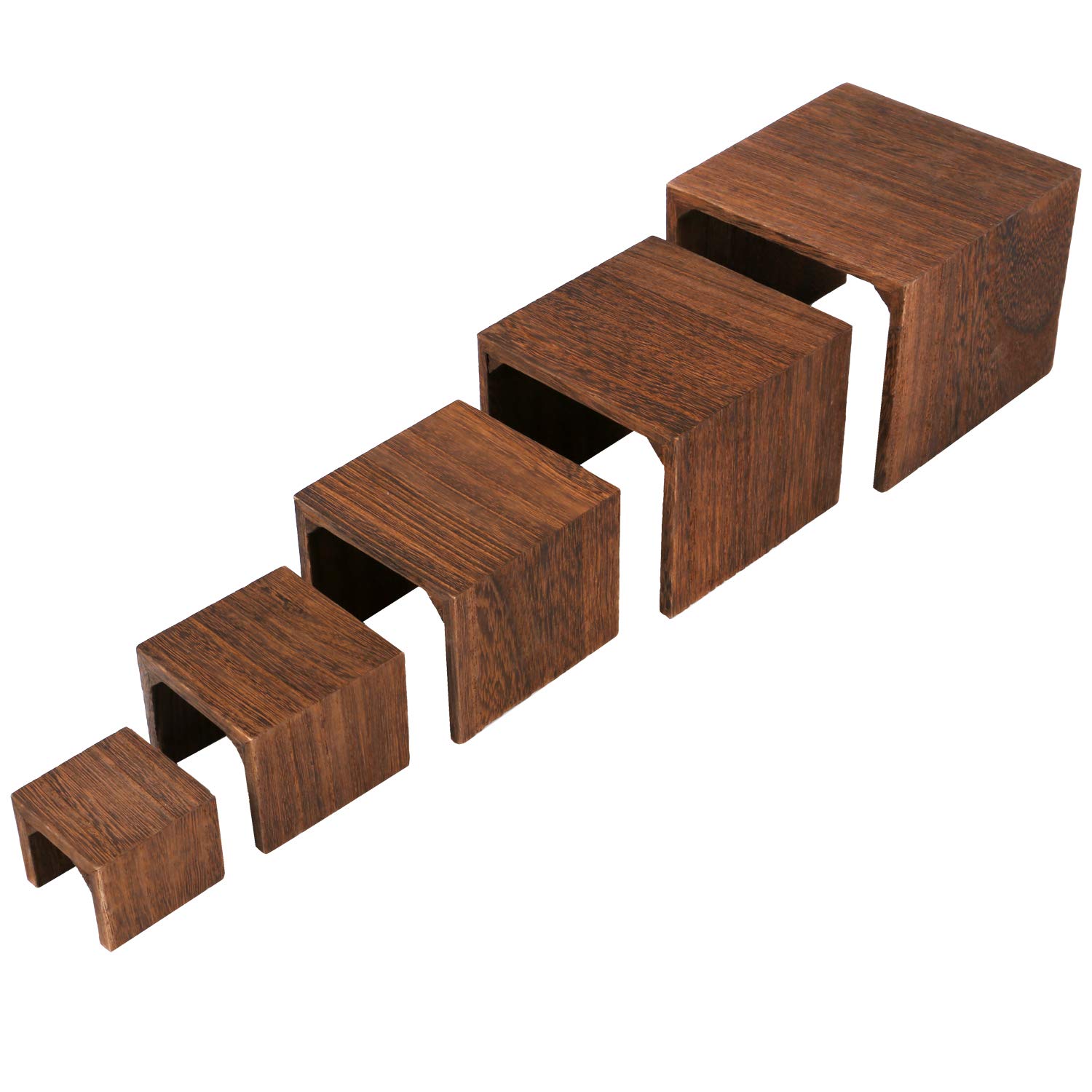 MOOCA 5-Piece Wooden Jewelry Display Stand Set - Adjustable Height Retail Riser for Rings, Watches, Necklaces & Bracelets - Natural Brown Wooden Organizer for Boutique, Trade Shows & Home Storage