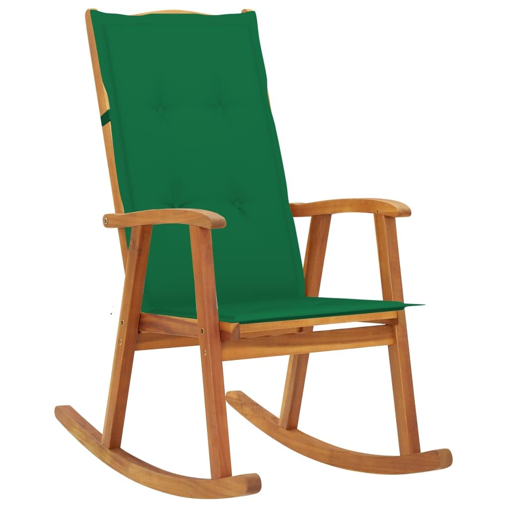 vidaXL Rocking Chair - Indoor/Outdoor Patio Furniture with Waterproof Cushions, Solid Acacia Wood Construction, Brown & Green Retro Design | Perfect for Porch, Garden & Living Room Relaxation