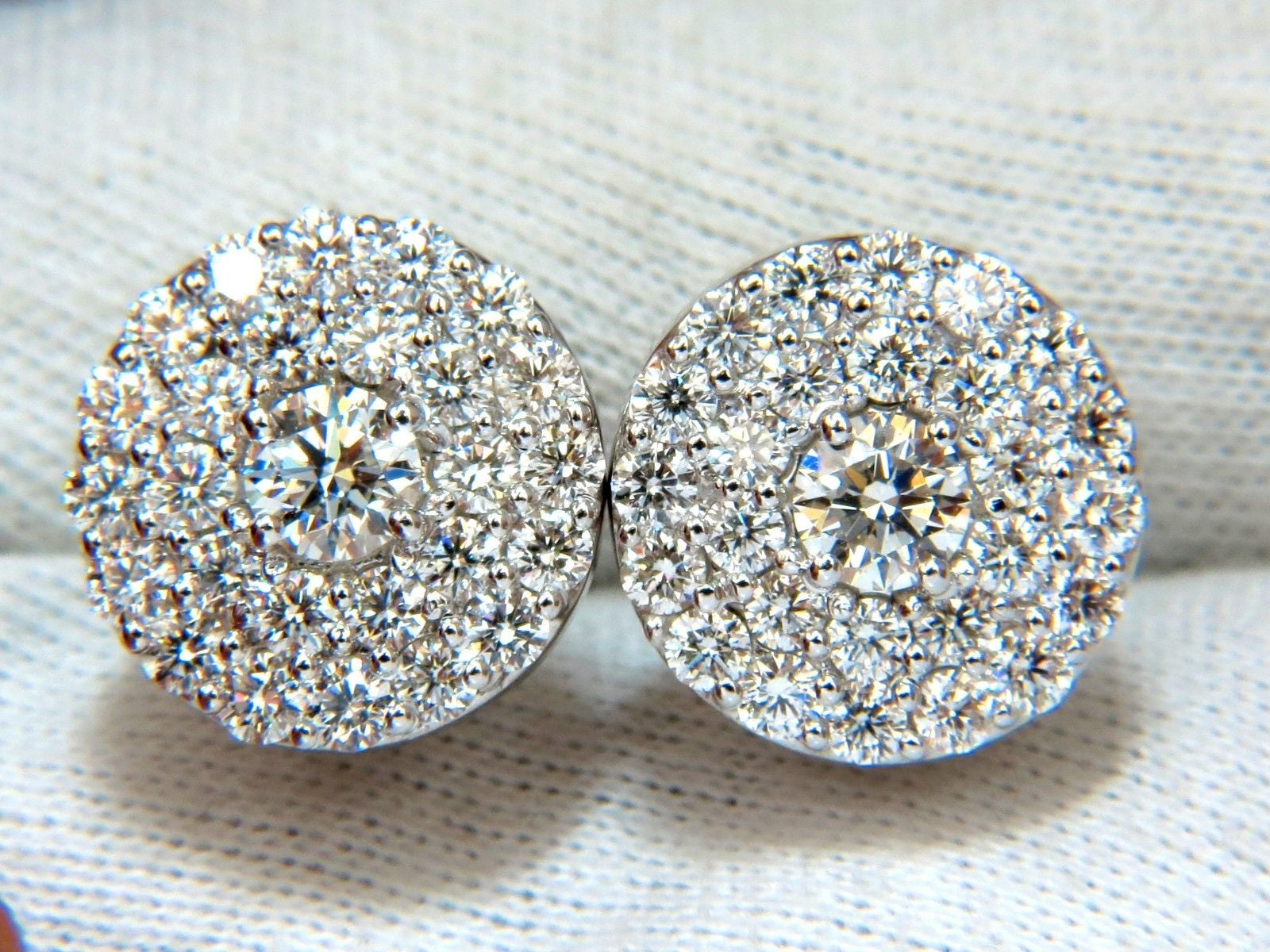 GIA Certified 4.60ct Matching Diamond Cluster Circular Earrings with Omega Back - Perfect for Weddings, Anniversaries & Special Occasions