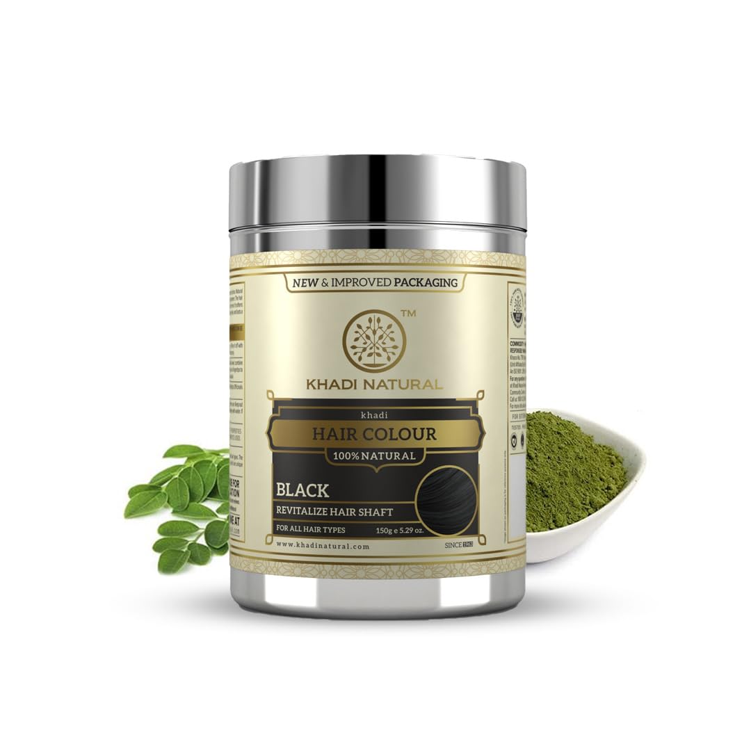 Khadi Natural Ayurvedic Black Henna Powder | Herbal Hair Color for Black Hair | Chemical-Free, Vegan & Safe for All Hair Types | 150g | Perfect for Gray Coverage & Natural Hair Conditioning at Home