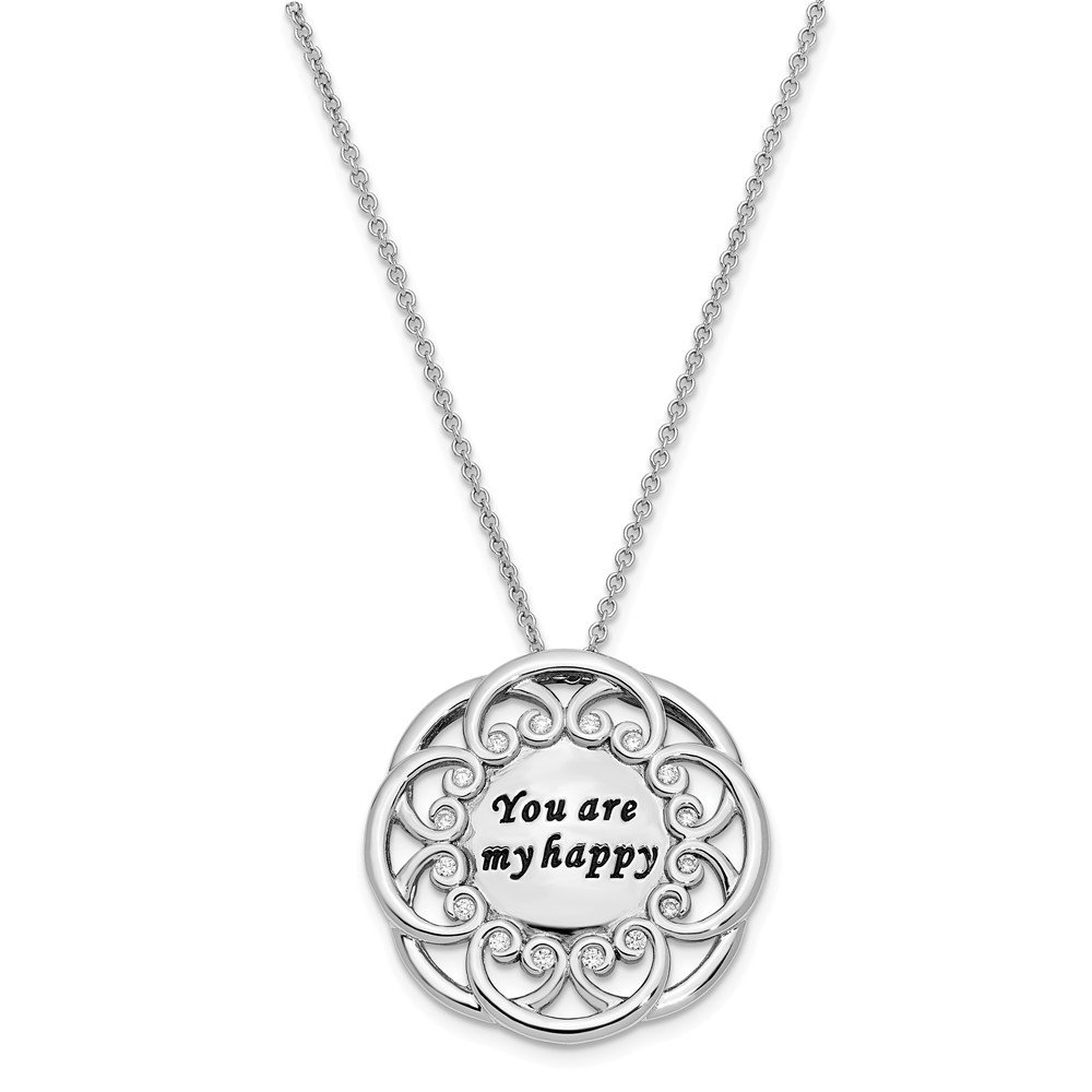 Vintage 925 Sterling Silver Cubic Zirconia Pendant Necklace - 'You Are My Happy' 18 Inch Chain with Antique Finish | Perfect for Anniversary Gifts, Valentine's Day & Special Occasions