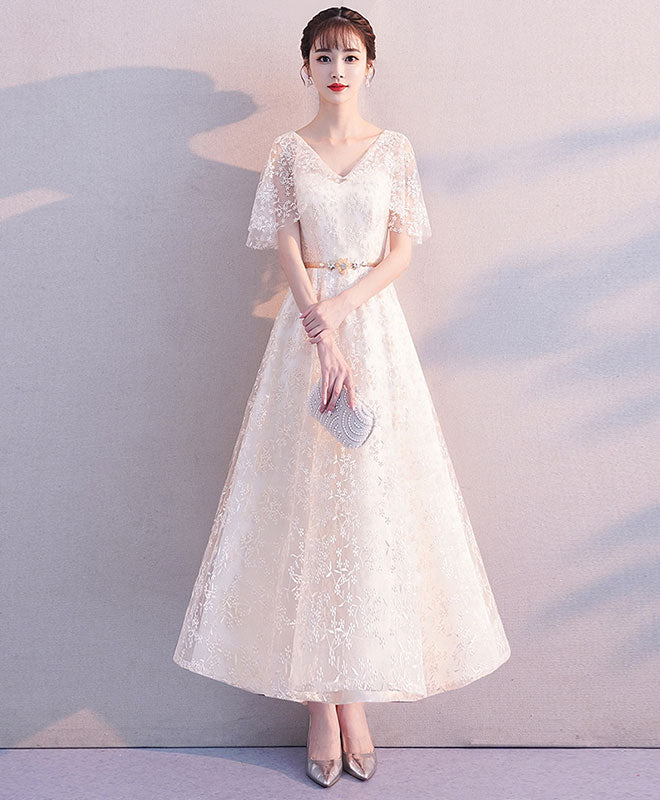 Elegant Beige Tulle Lace Prom Dress & Bridesmaid Gown - Perfect for Formal Dances, Weddings & Special Occasions