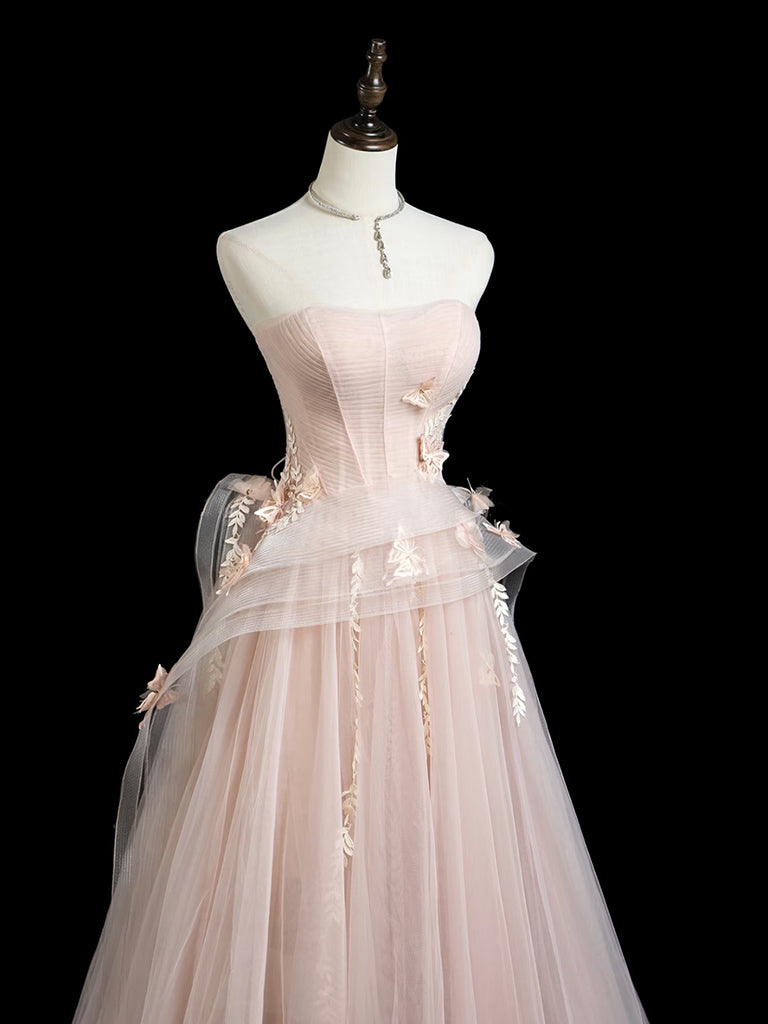 Elegant A-Line Tulle Lace Pink Long Prom Dress - Formal Evening Gown for Homecoming, Quinceañera & Special Occasions