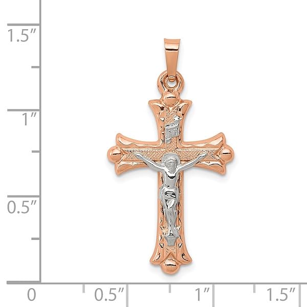 14K Solid Two Tone Gold Jesus Christ Crucifix Cross Necklace - Religious Pendant Charm for Women & Men - Perfect for Baptism, First Communion, Confirmation & Daily Wear