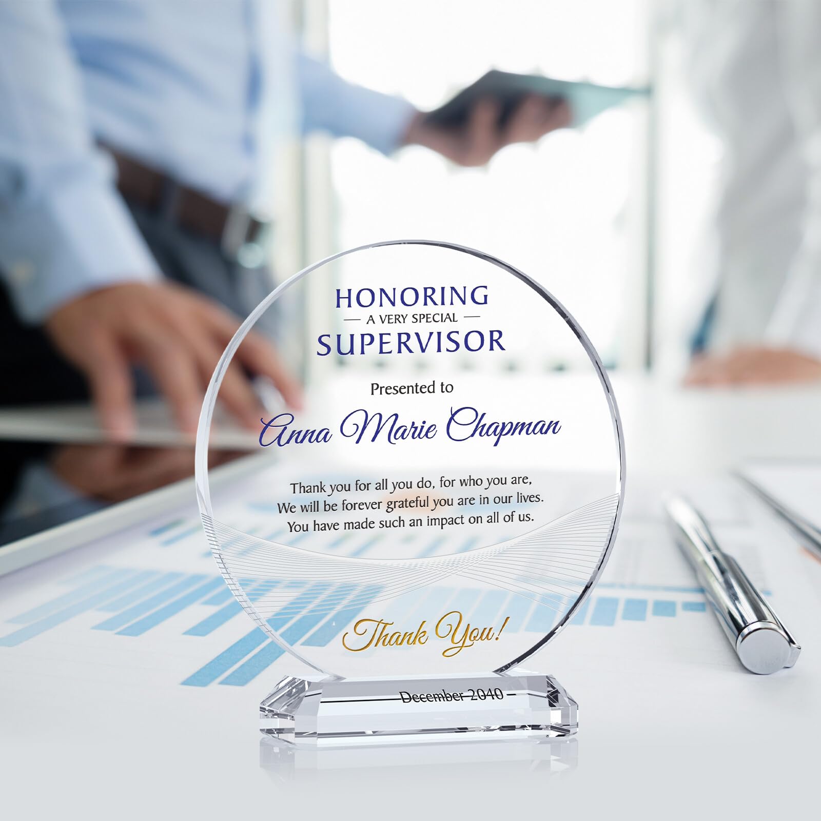 Personalized Crystal Thank You Gift Plaque for Boss, Supervisor, Manager & Mentor - Custom Engraved Name - Unique Appreciation, Farewell & Departing Gift (10