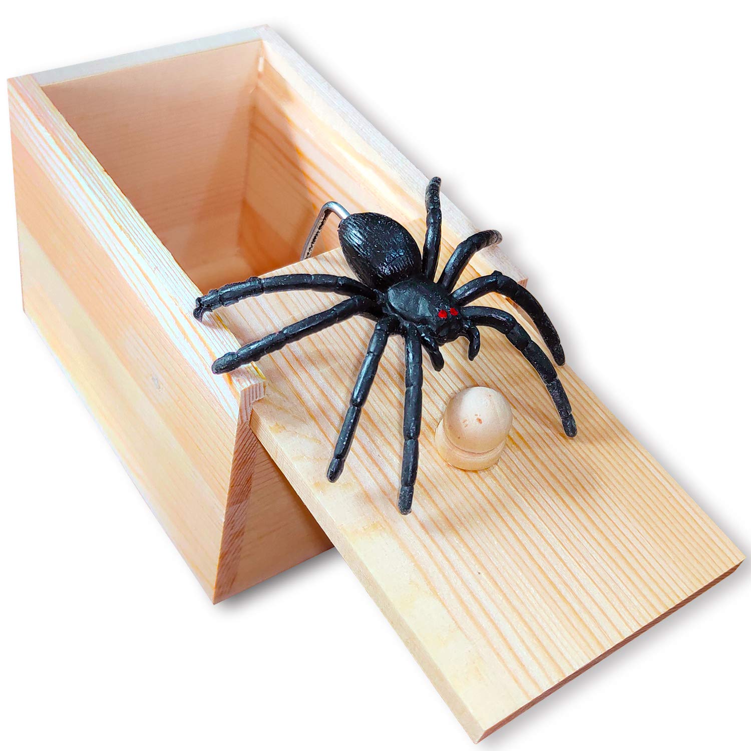 Handmade Wooden Surprise Prank Box with Realistic Rubber Spider - Funny Practical Joke Gift for Friends & Parties - Perfect for Halloween Pranks, Office Gags, and Birthday Surprises