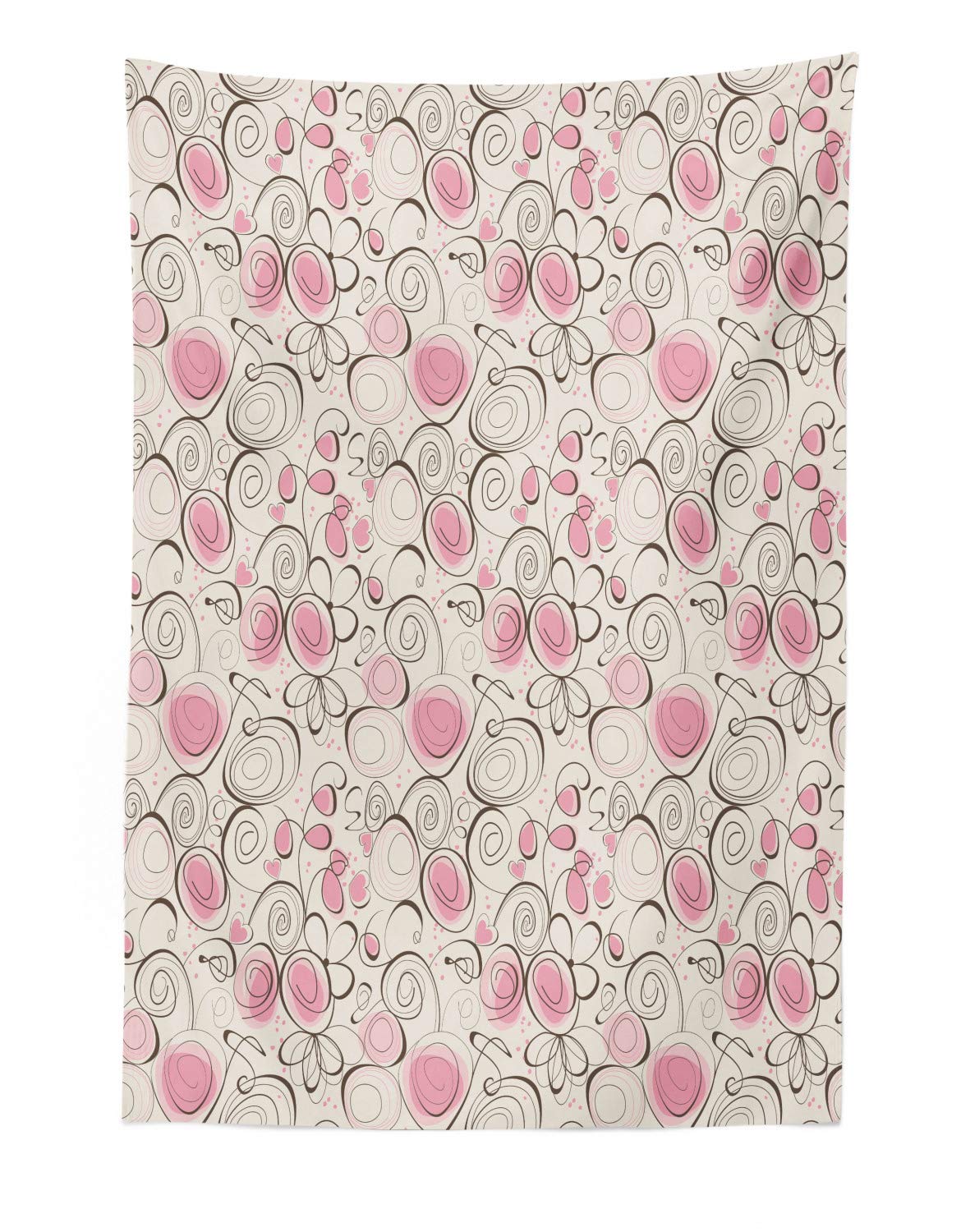 Ambesonne Bohemian Rose Tapestry Wall Art - Doodle Style Swirls Spirals Hearts & Polka Dots - Romantic Cream & Umber Fabric Wall Hanging Decor for Bedroom, Living Room, Dorm (30x45 inches) | Perfect for Boho Home Decor, Wedding Backdrop & Instagram Photo Background
